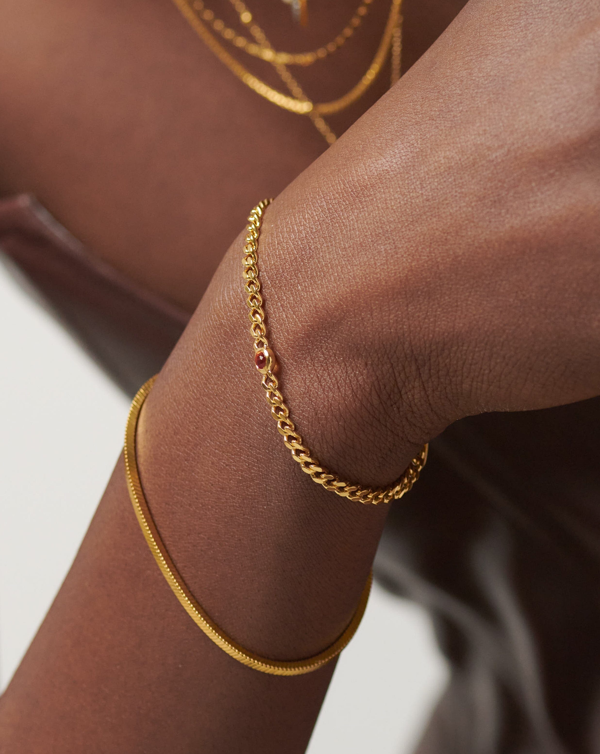 January Birthstone Chain Bracelet | 18k Gold Plated Vermeil/Garnet