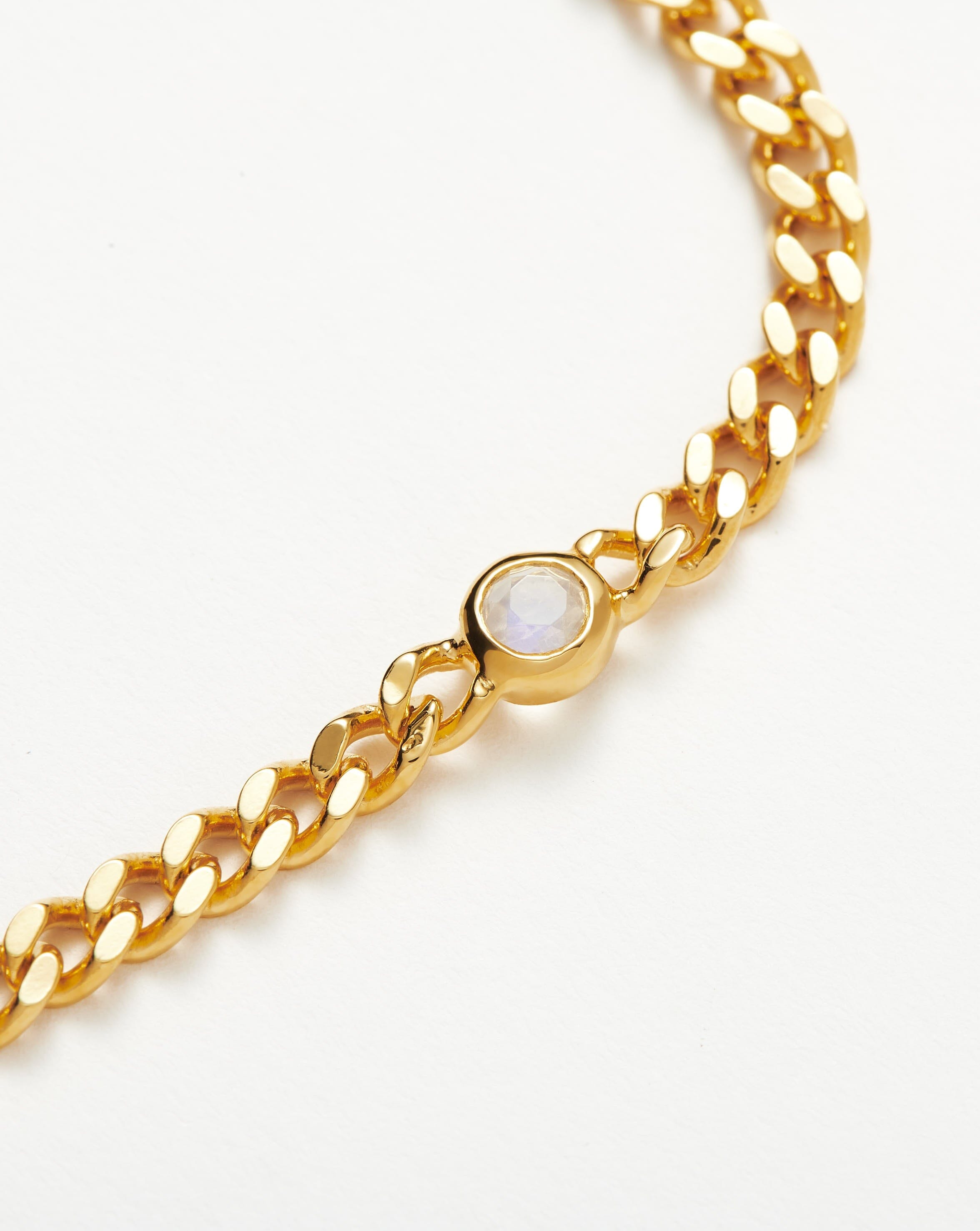 June Birthstone Chain Bracelet | 18k Gold Plated Vermeil/Rainbow Moonstone