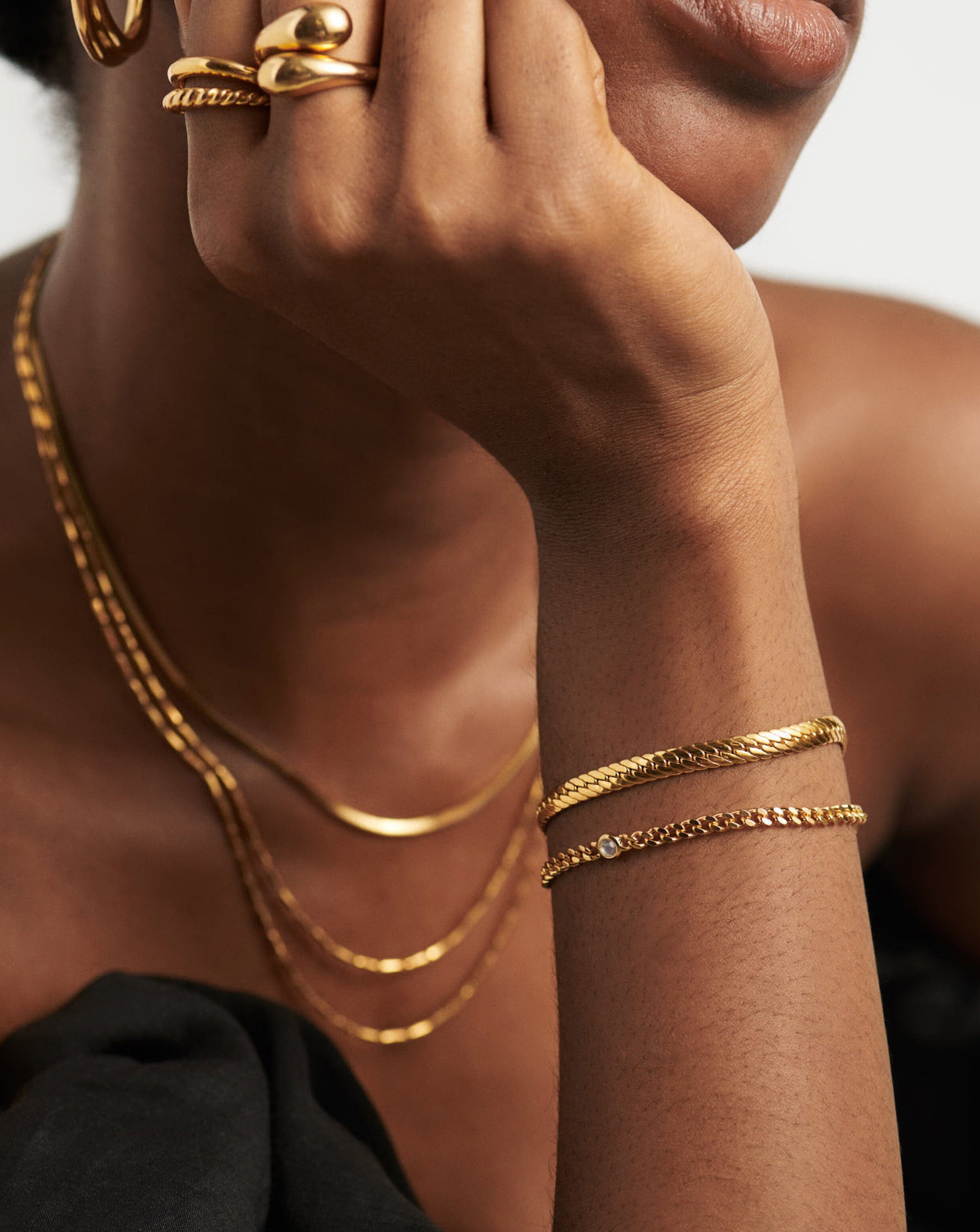 June Birthstone Chain Bracelet | 18k Gold Plated Vermeil/Rainbow Moonstone