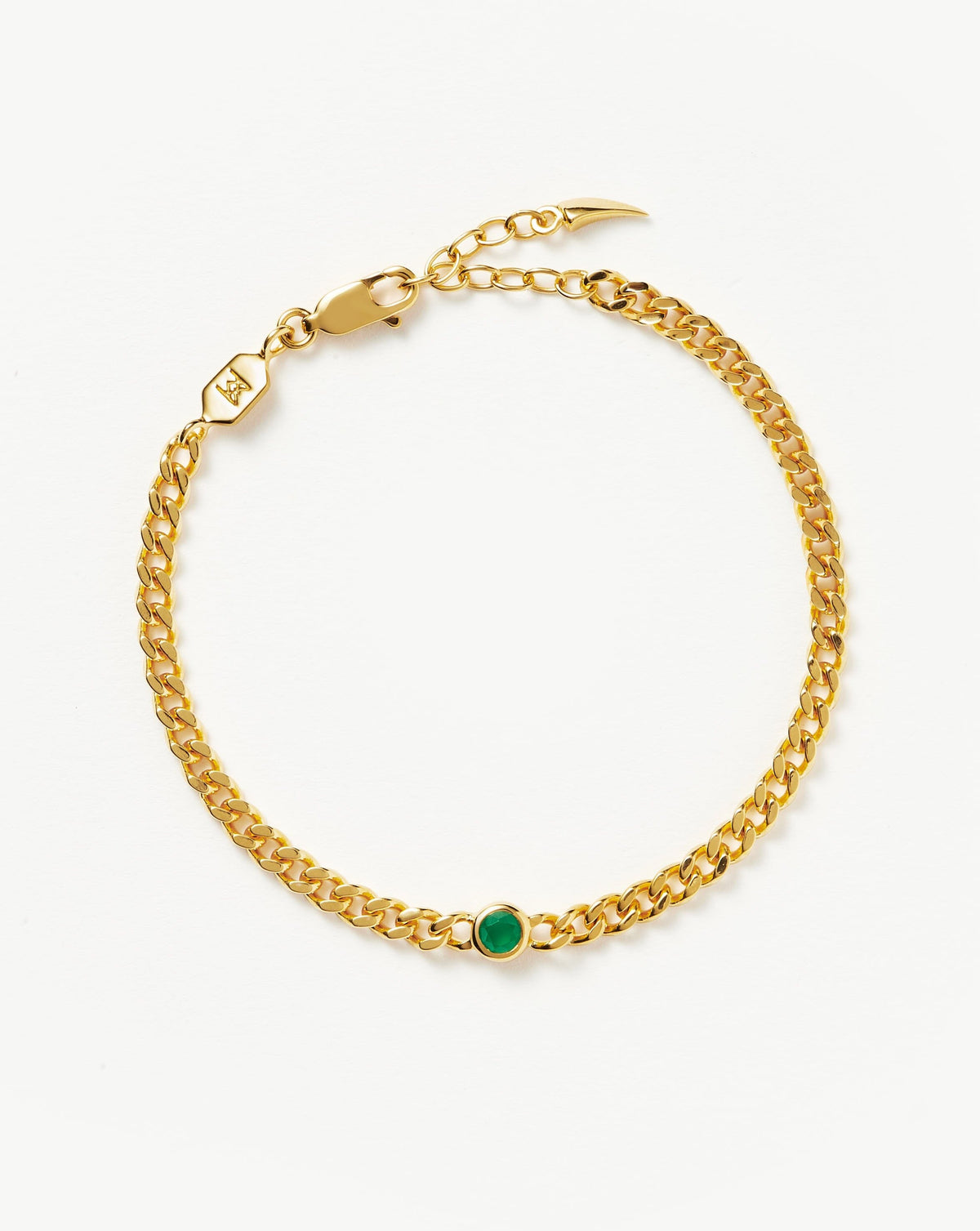 May Birthstone Chain Bracelet | 18k Gold Plated Vermeil/Dyed Green Chalcedony