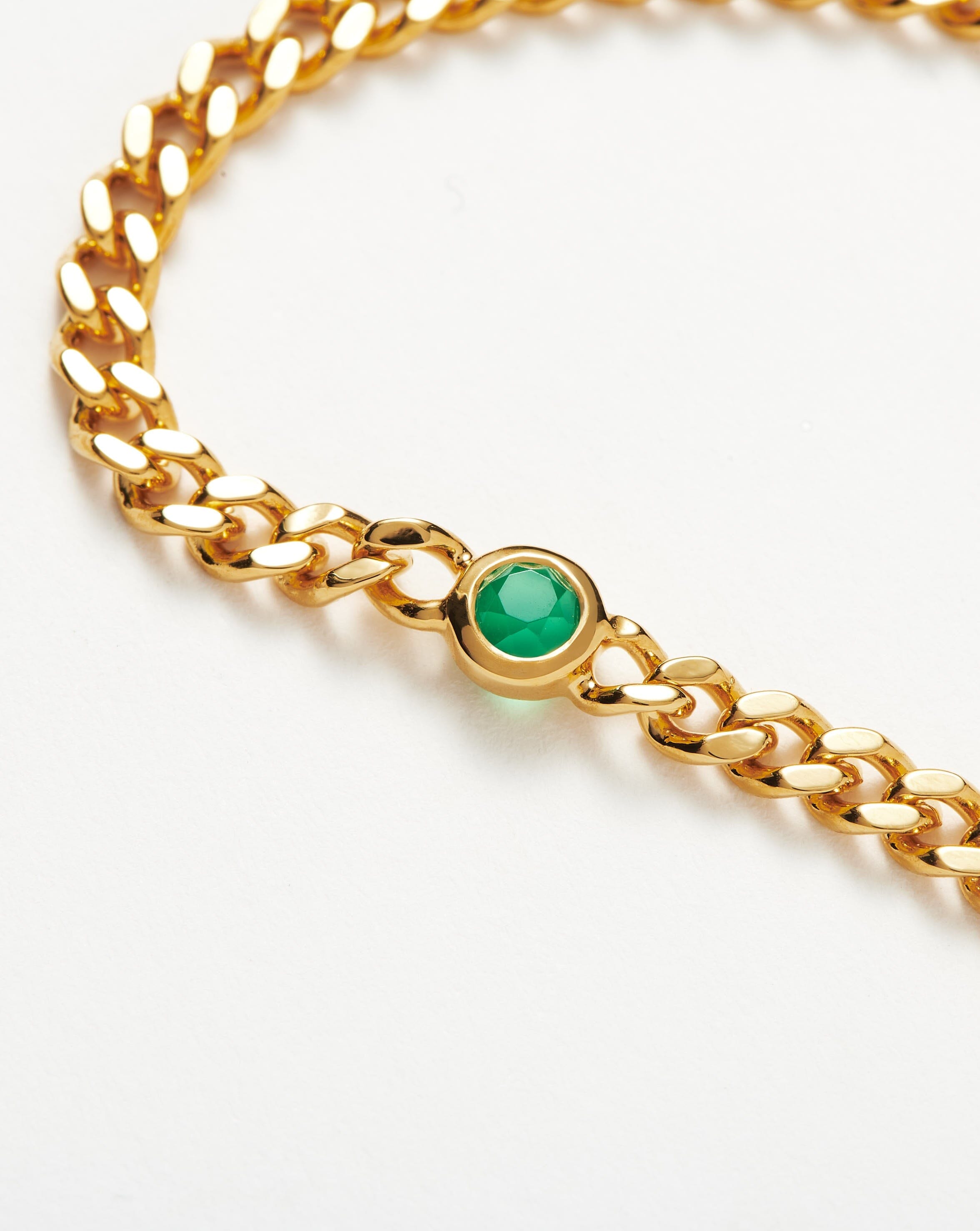 May Birthstone Chain Bracelet | 18k Gold Plated Vermeil/Dyed Green Chalcedony
