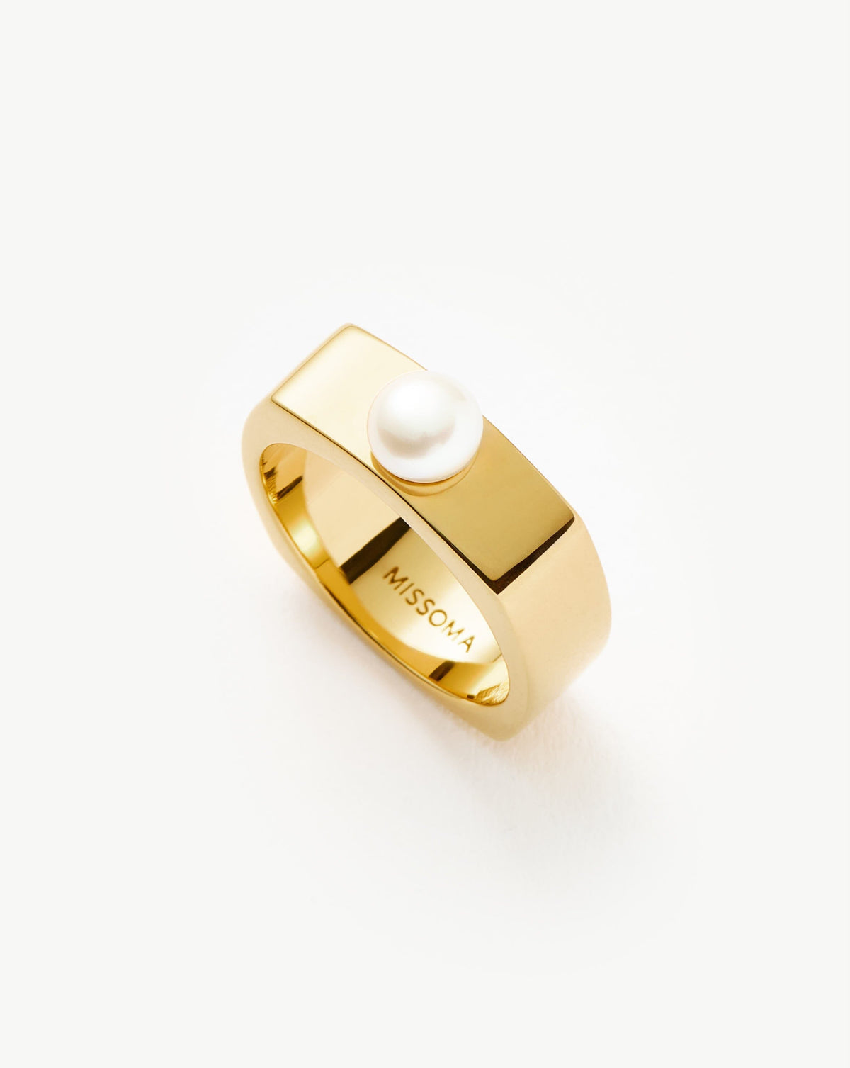 Button Pearl Square Chunky Ring | 18k Gold Plated Vermeil/Pearl