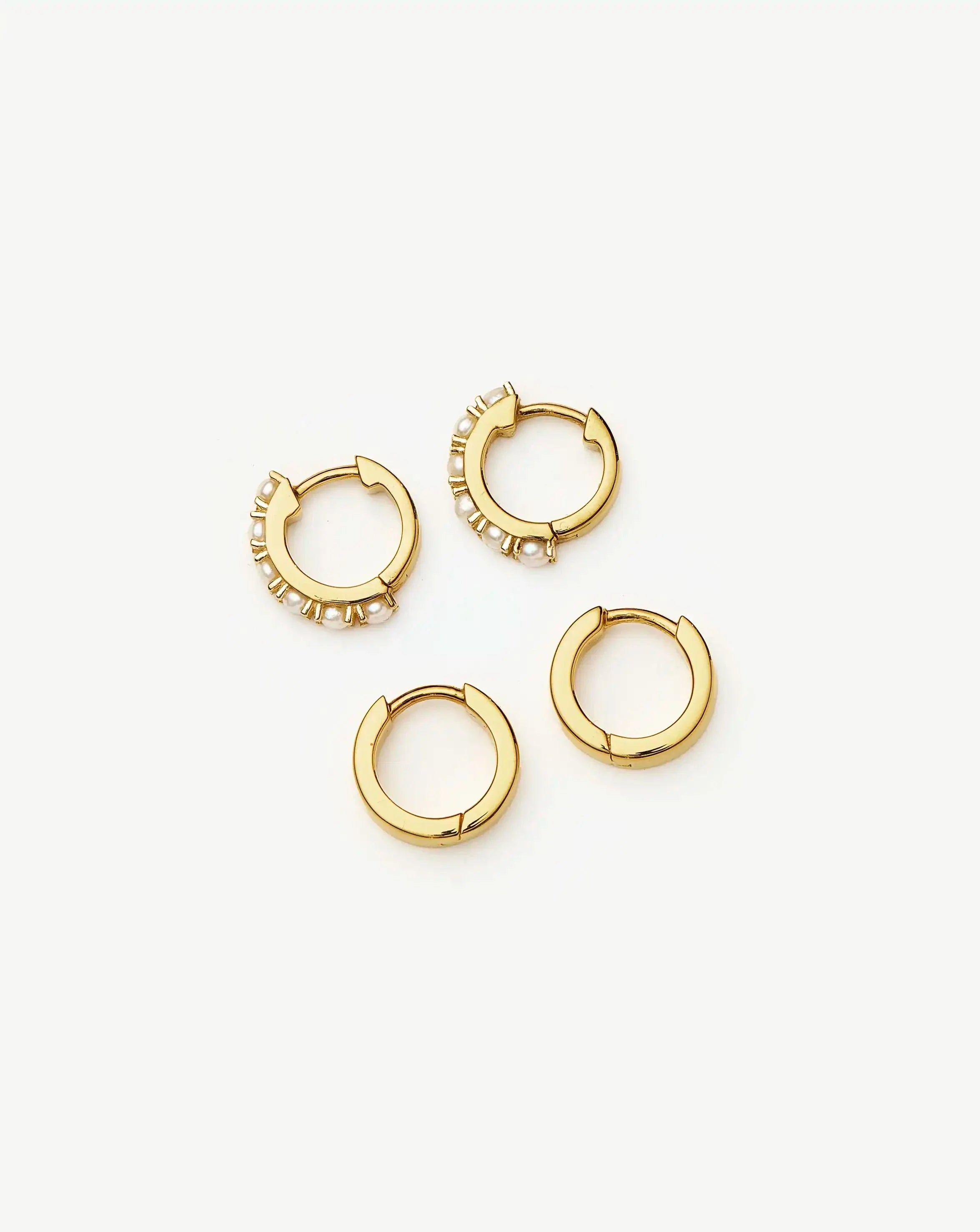 Chubby & Gemstone Huggies Set | 18k Gold Plated Vermeil / Pearl