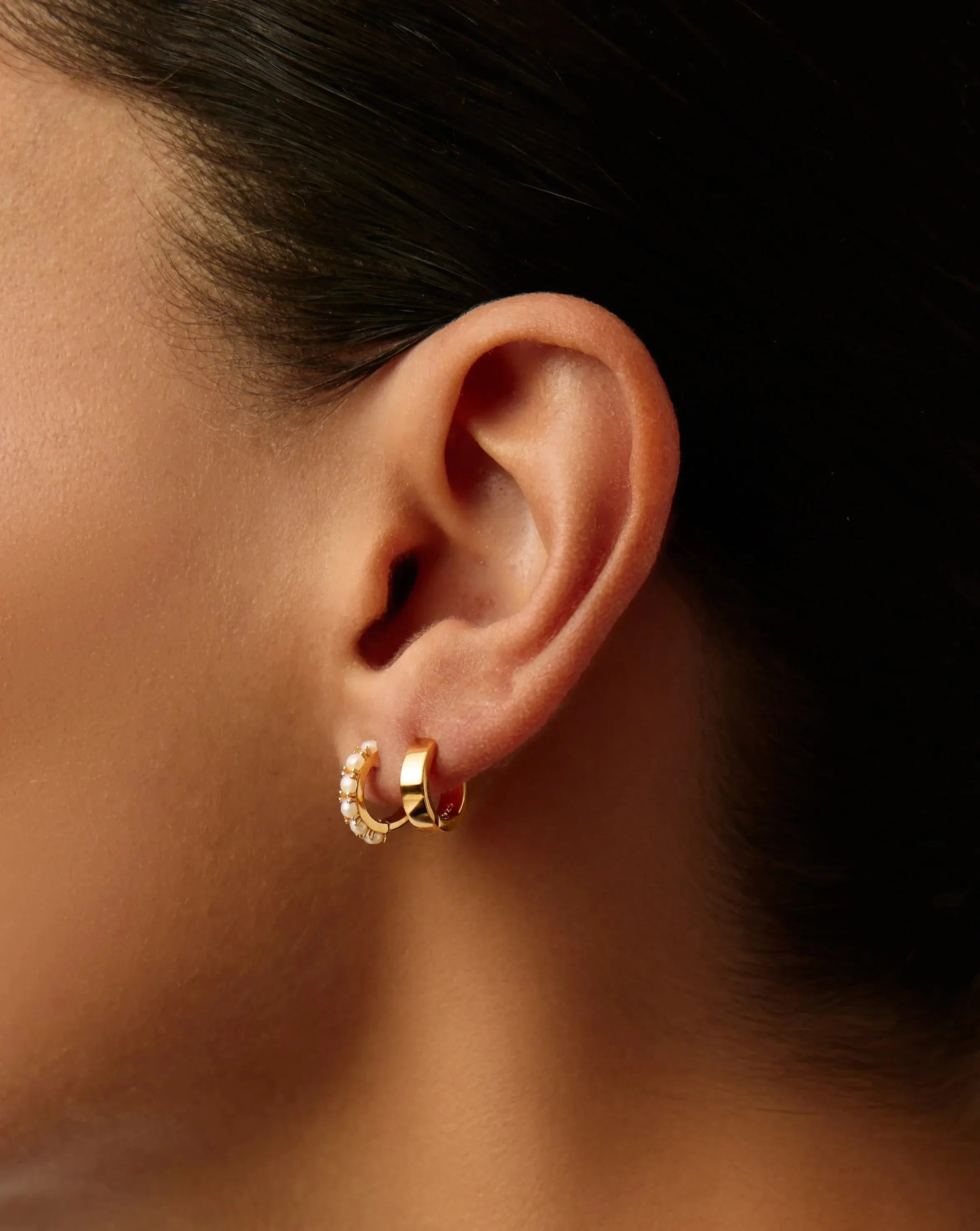 Chubby & Gemstone Huggies Set | 18k Gold Plated Vermeil / Pearl