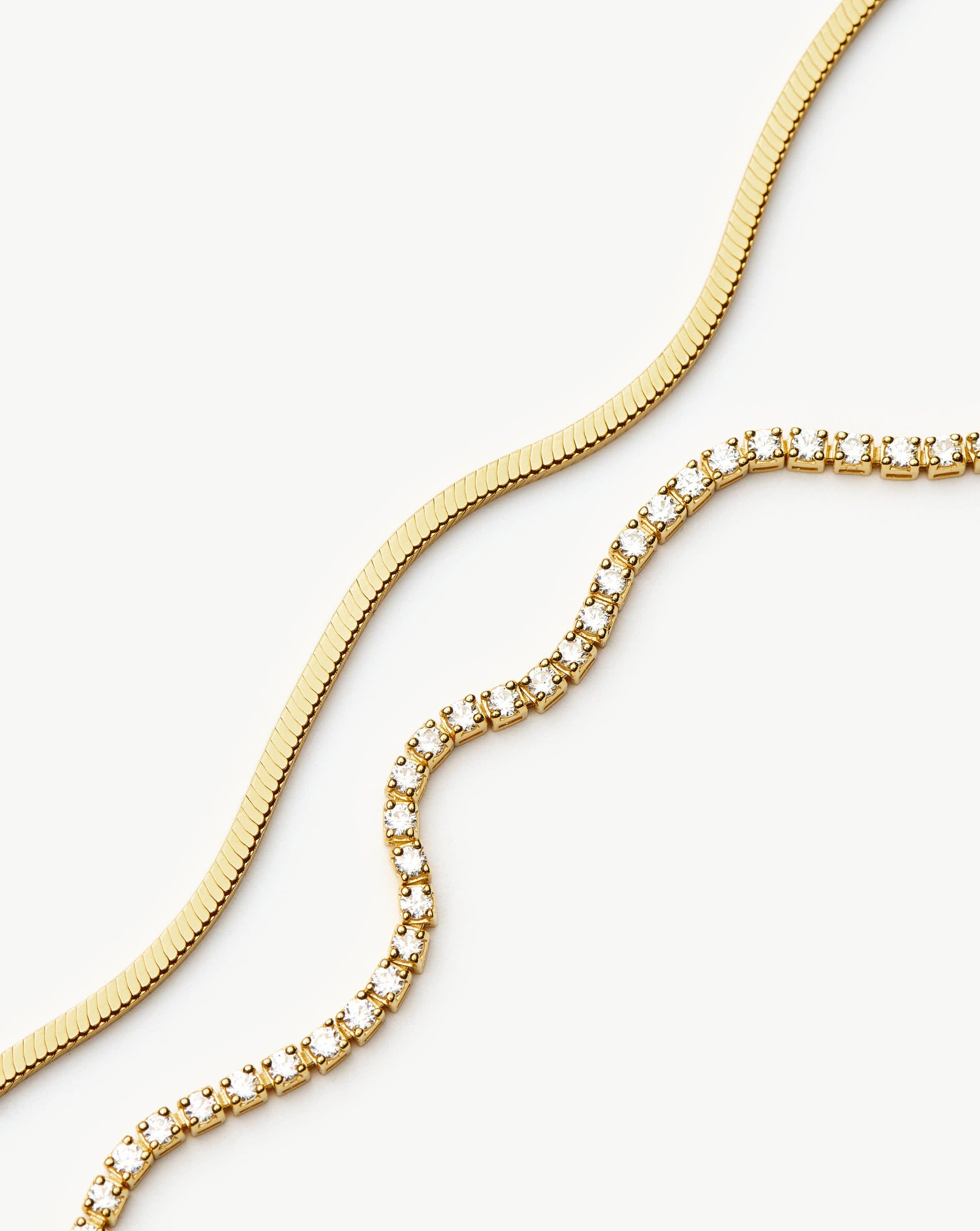 Classic Tennis & Snake Chain Bracelet Set | 18k Gold Vermeil