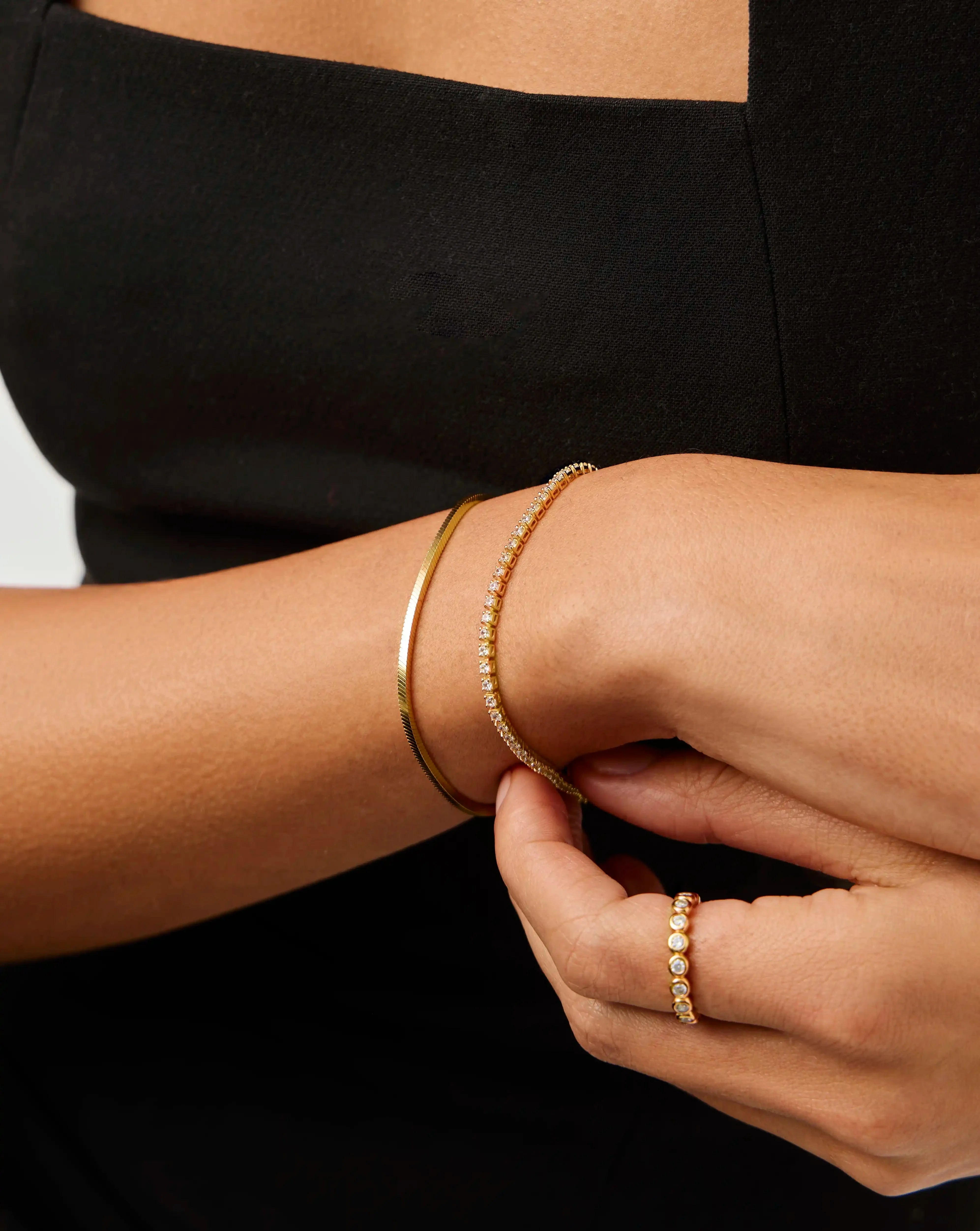 Classic Tennis & Snake Chain Bracelet Set | 18k Gold Vermeil