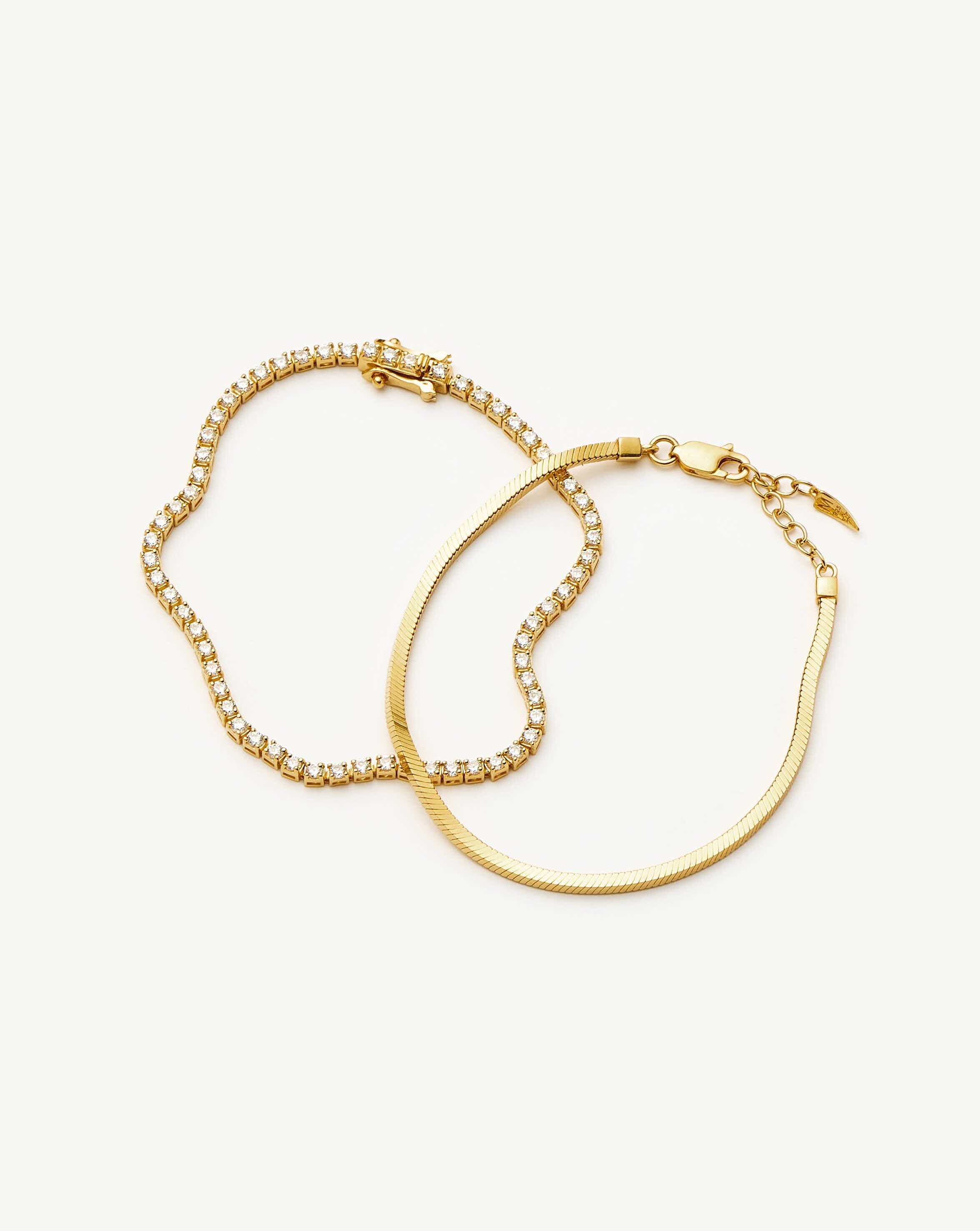 Classic Tennis & Snake Chain Bracelet Set | 18k Gold Vermeil