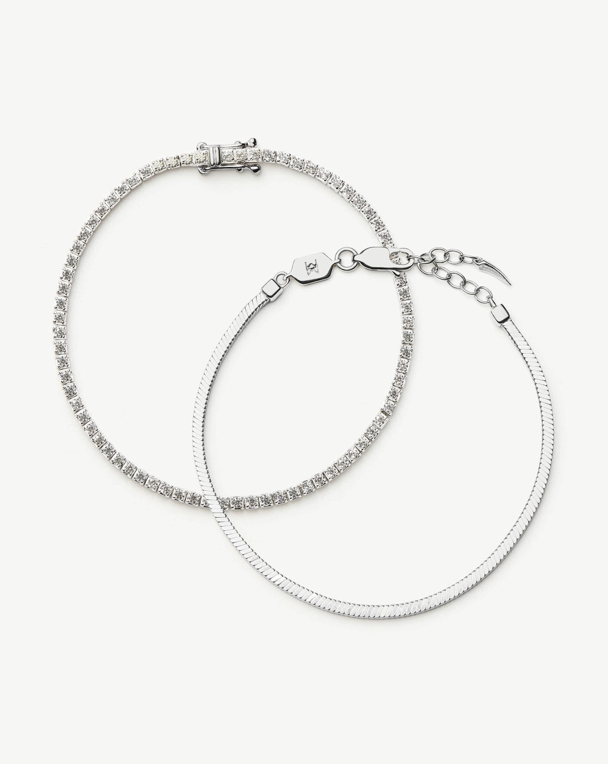 Classic Tennis & Snake Chain Bracelet Set | Sterling Silver