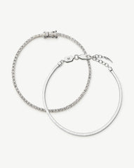 Classic Tennis & Snake Chain Bracelet Set | Sterling Silver