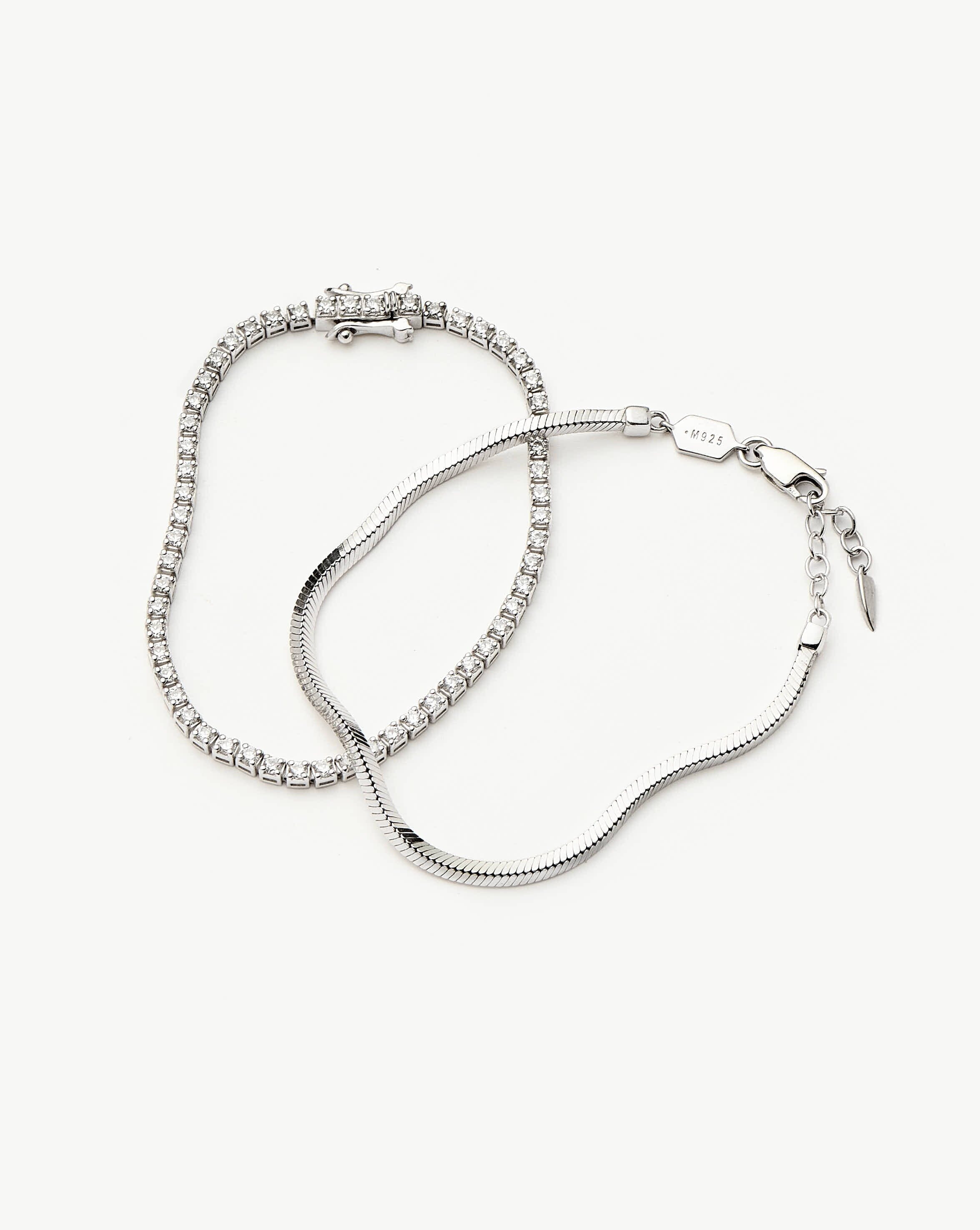Classic Tennis & Snake Chain Bracelet Set | Sterling Silver