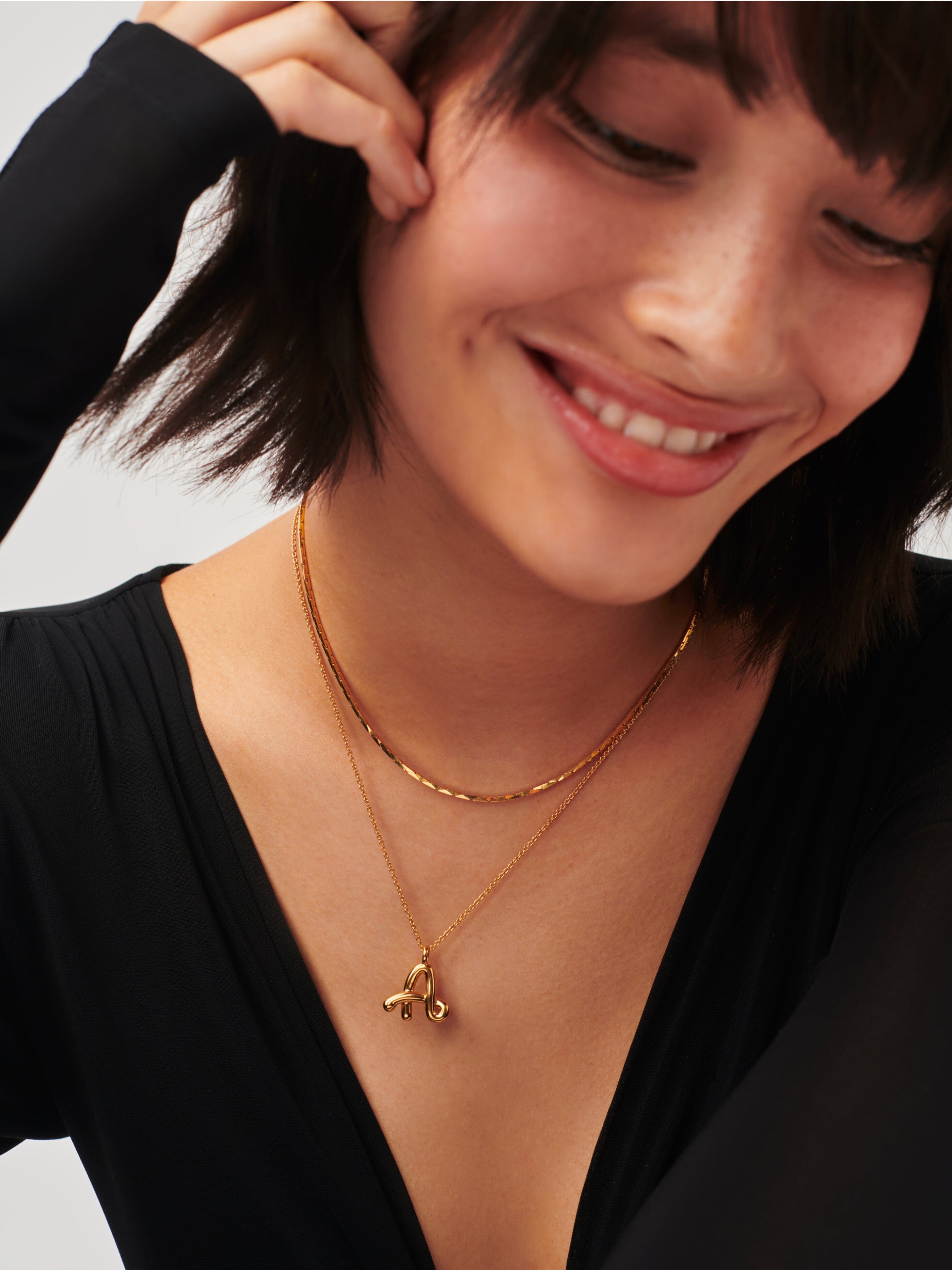 Curly Molten Initial Pendant Necklace  - Initial A | 18k Gold Vermeil