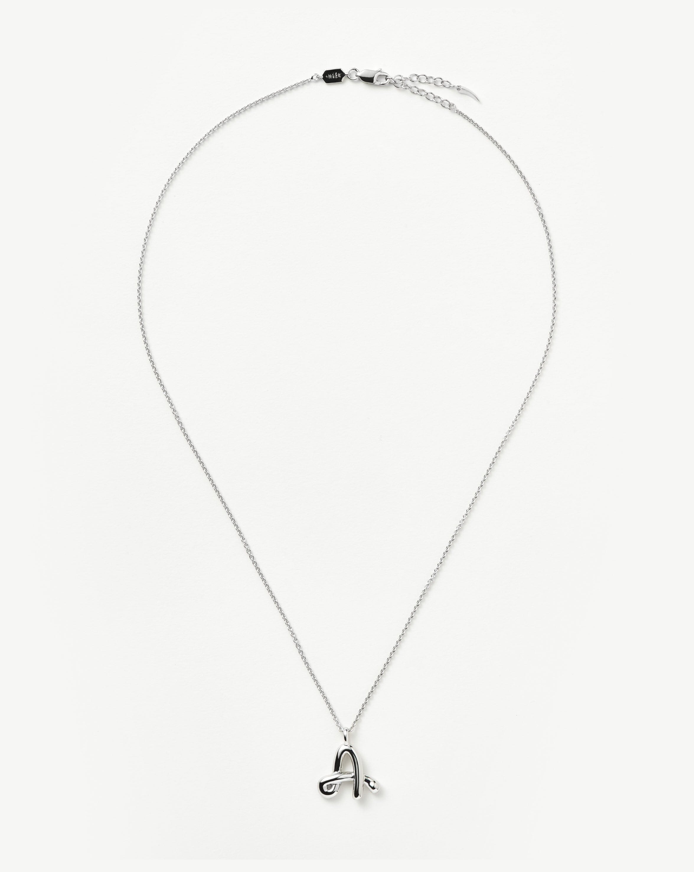 Curly Molten Initial Pendant Necklace - Initial A | Sterling Silver