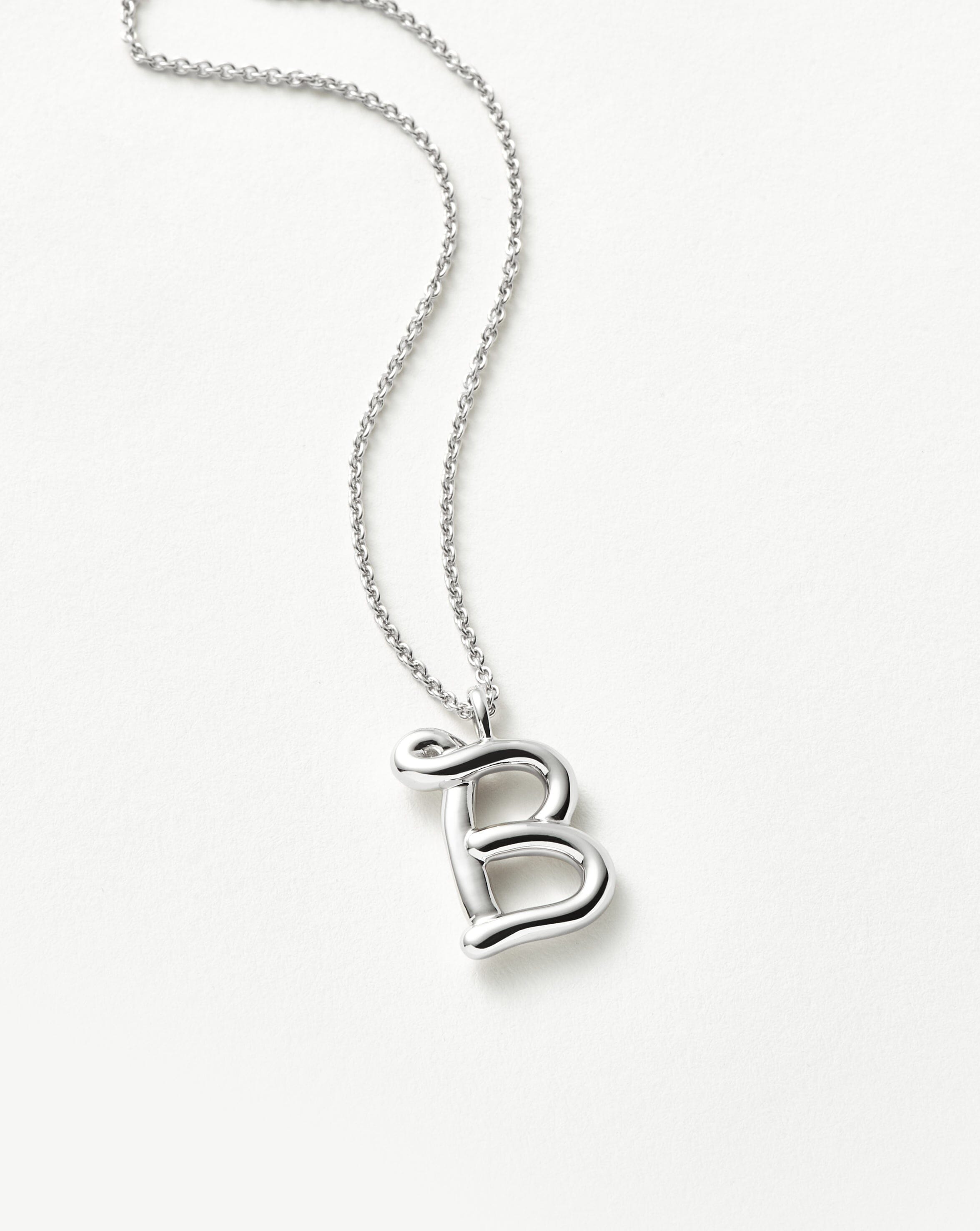 Curly Molten Initial Pendant Necklace - Initial B | Sterling Silver