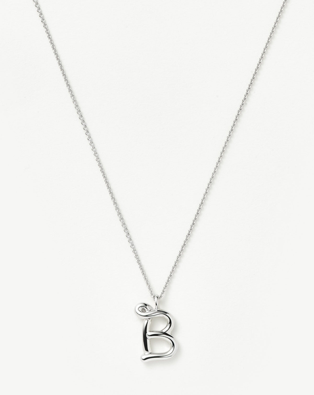 Curly Molten Initial Pendant Necklace - Initial B | Sterling Silver