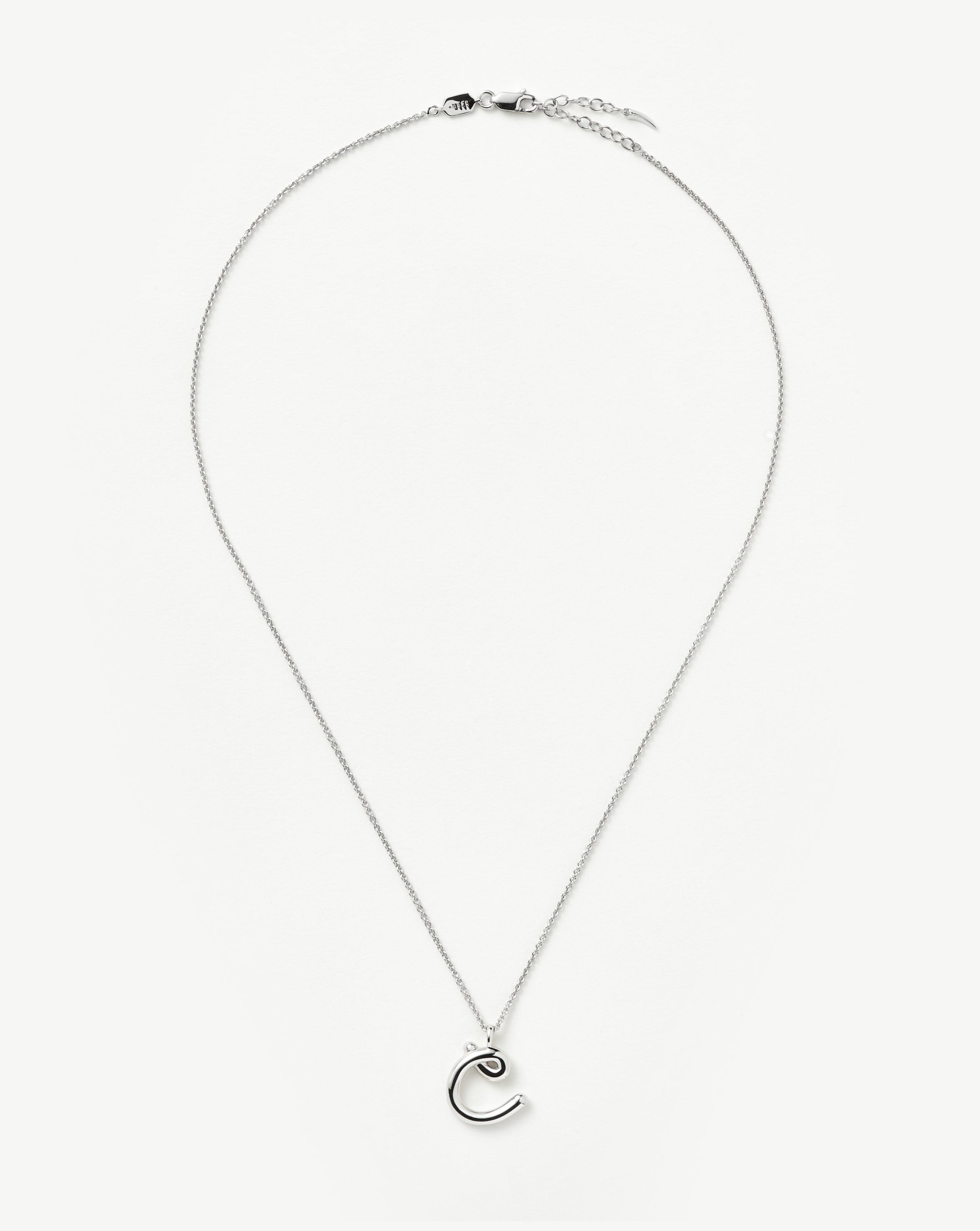 Curly Molten Initial Pendant Necklace - Initial C | Sterling Silver