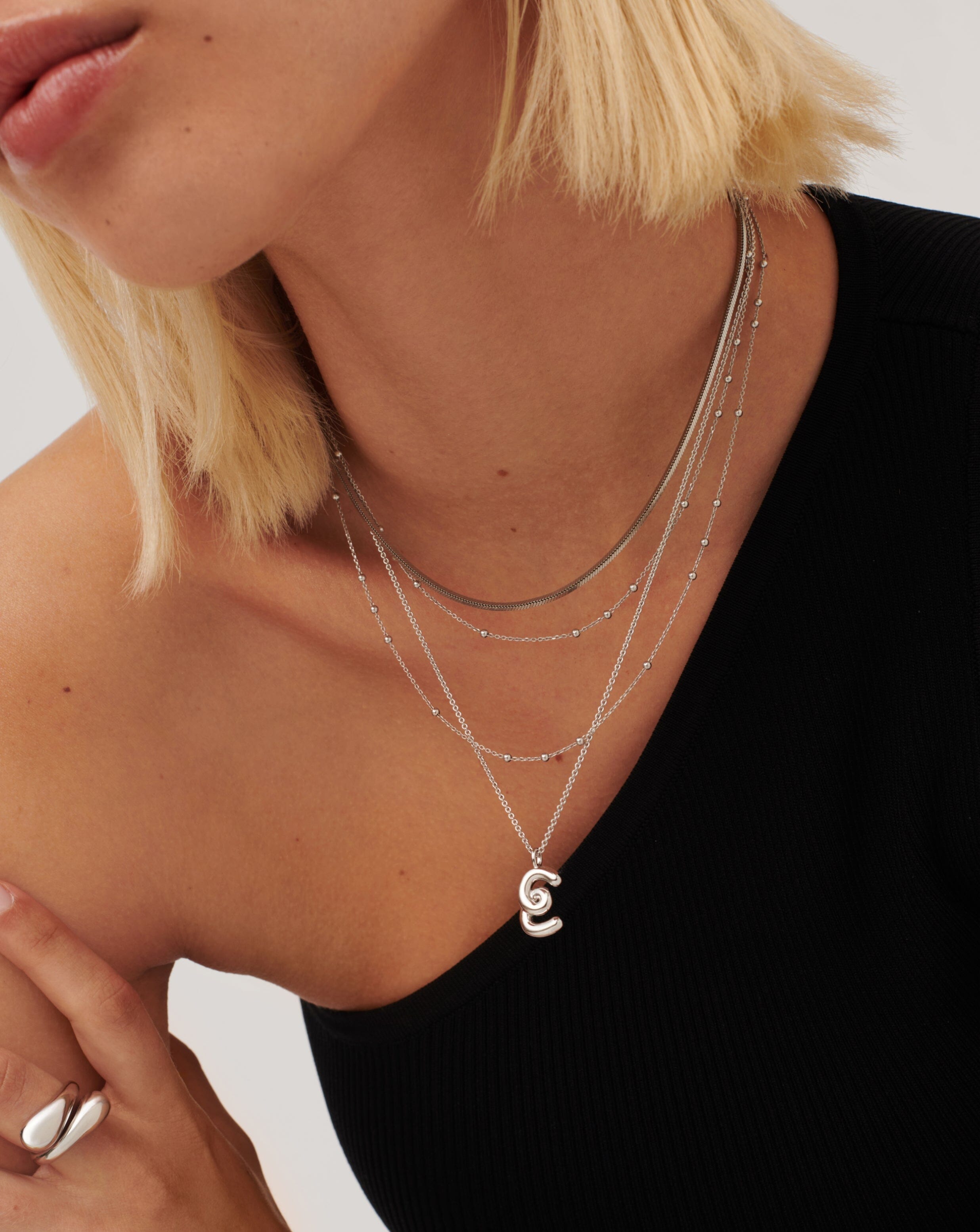 Curly Molten Initial Pendant Necklace - Initial E | Sterling Silver
