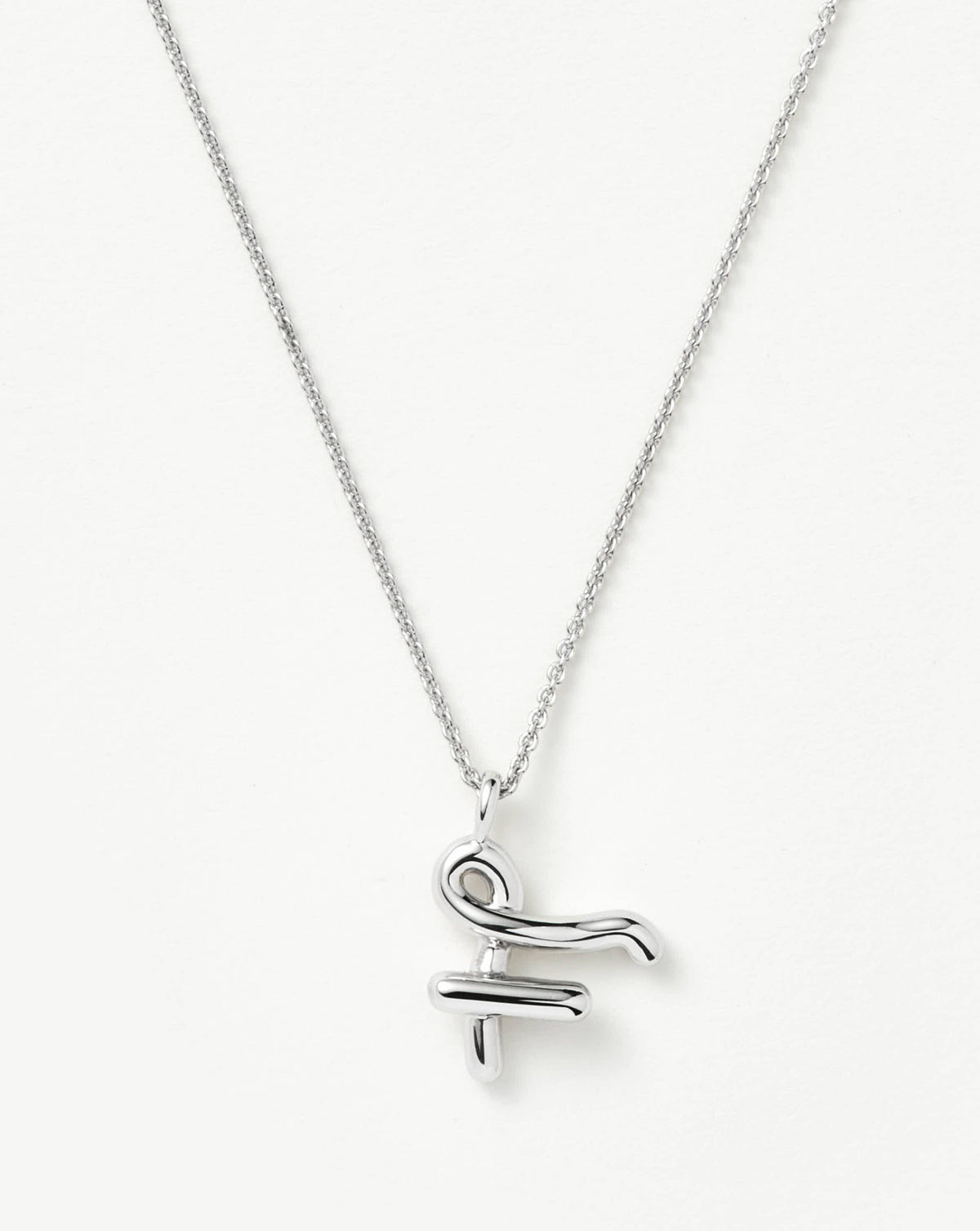 Curly Molten Initial Pendant Necklace - Initial F | Sterling Silver