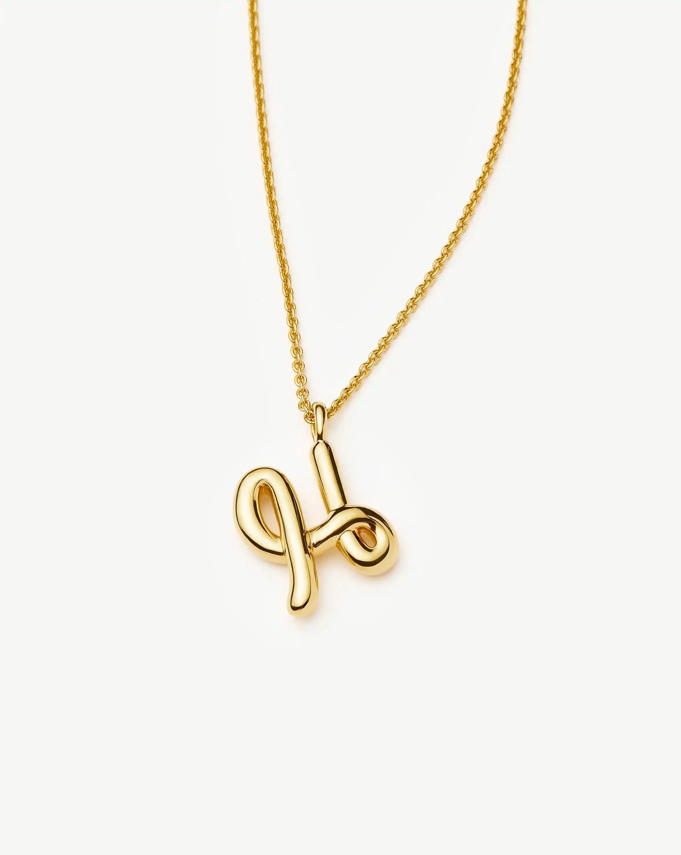 Curly Molten Initial Pendant Necklace - Initial H | 18k Gold Vermeil