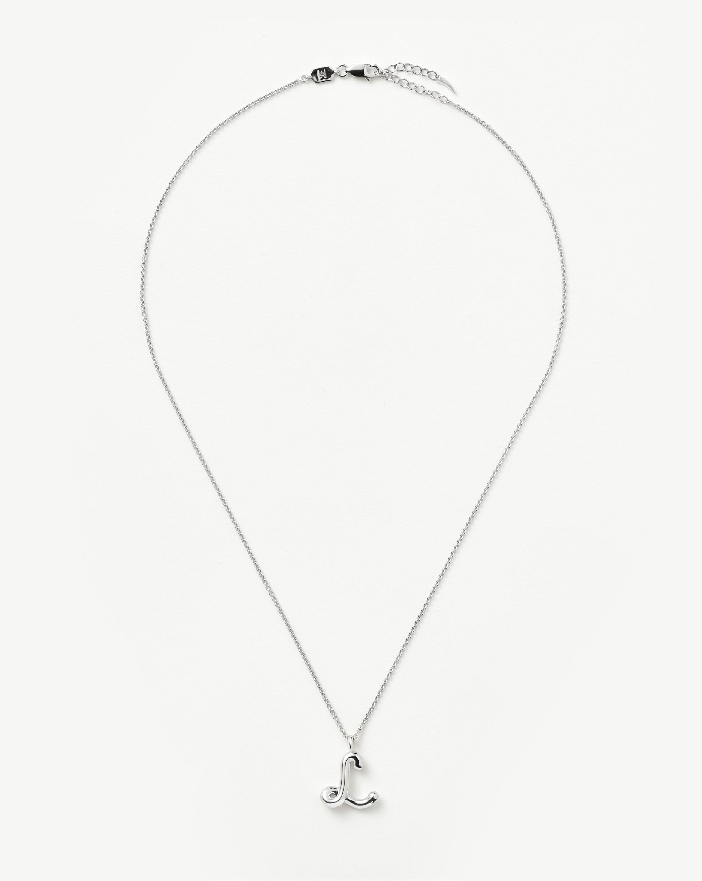 Curly Molten Initial Pendant Necklace - Initial L | Sterling Silver