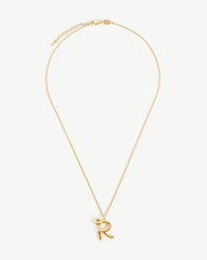 Curly Molten Initial Pendant Necklace - Initial R | 18k Gold Vermeil