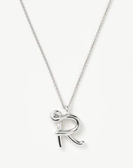 Curly Molten Initial Pendant Necklace - Initial R | Sterling Silver
