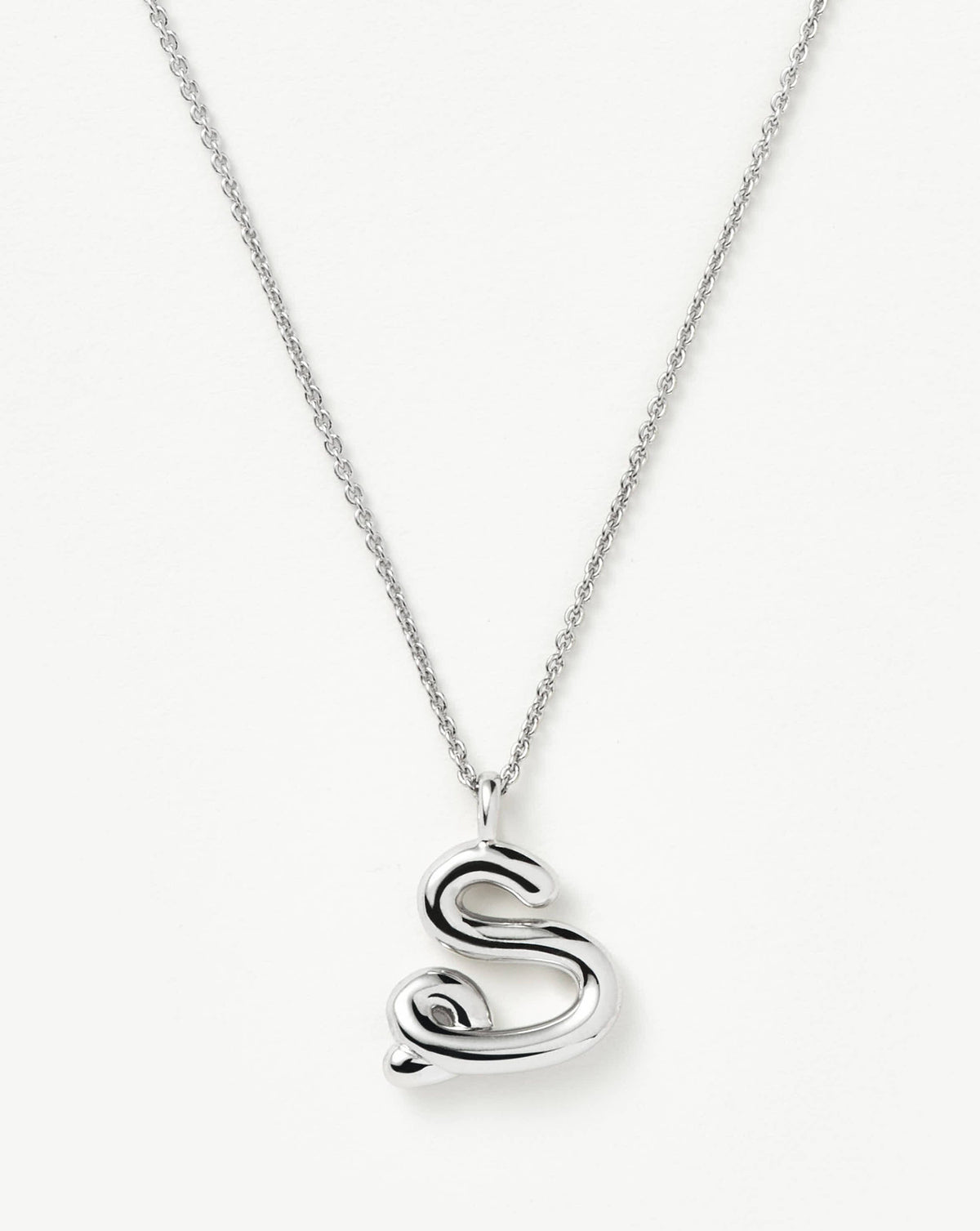 Curly Molten Initial Pendant Necklace - Initial S | Sterling Silver