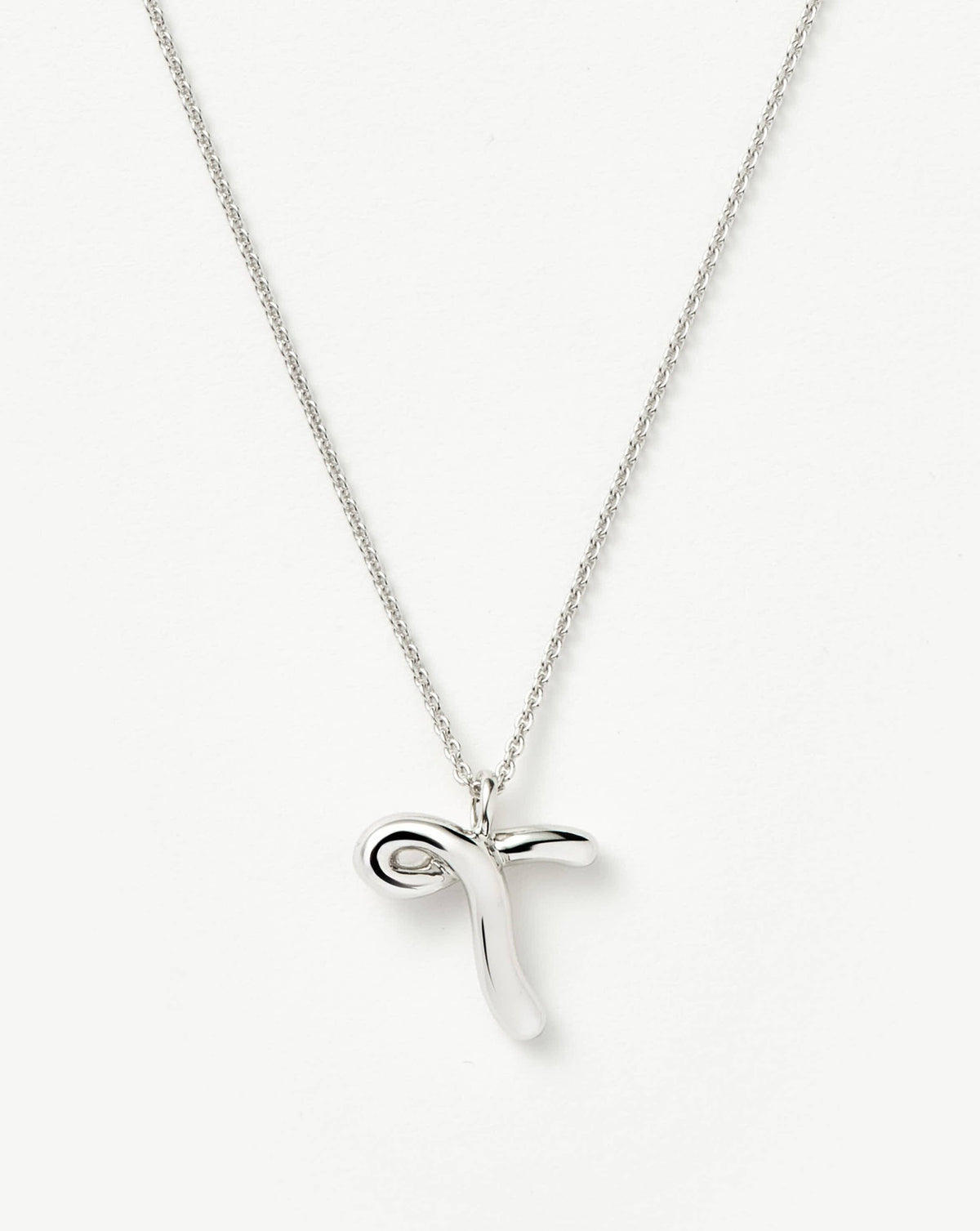 Curly Molten Initial Pendant Necklace - Initial T | Sterling Silver