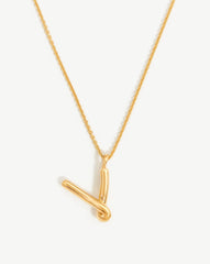 Curly Molten Initial Pendant Necklace - Initial V | 18k Gold Vermeil