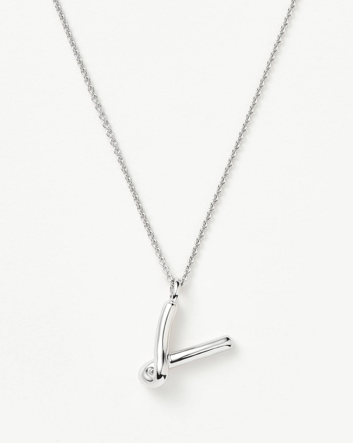 Curly Molten Initial Pendant Necklace - Initial V | Sterling Silver