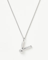 Curly Molten Initial Pendant Necklace - Initial V | Sterling Silver