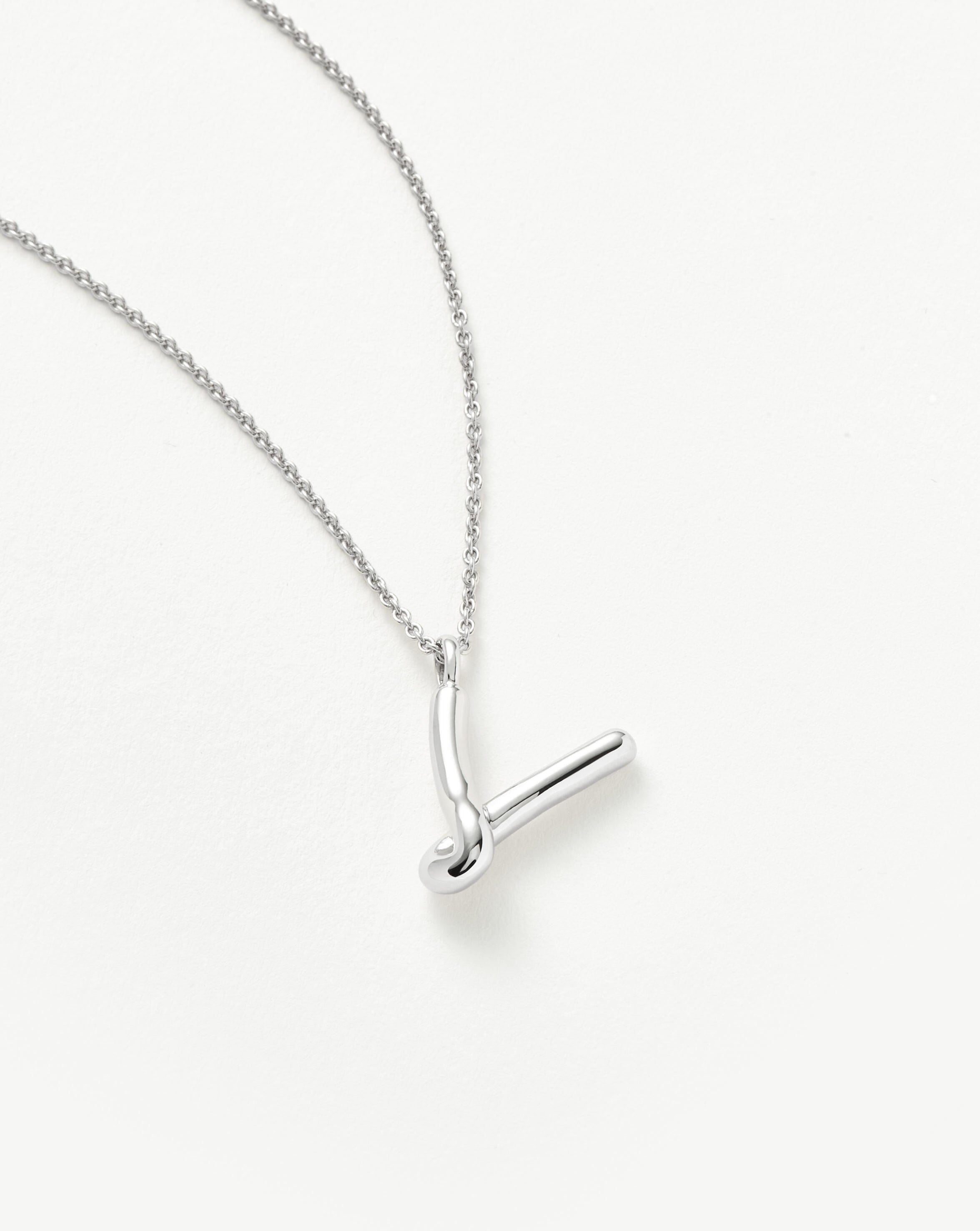 Curly Molten Initial Pendant Necklace - Initial V | Sterling Silver