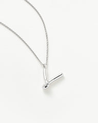 Curly Molten Initial Pendant Necklace - Initial V | Sterling Silver