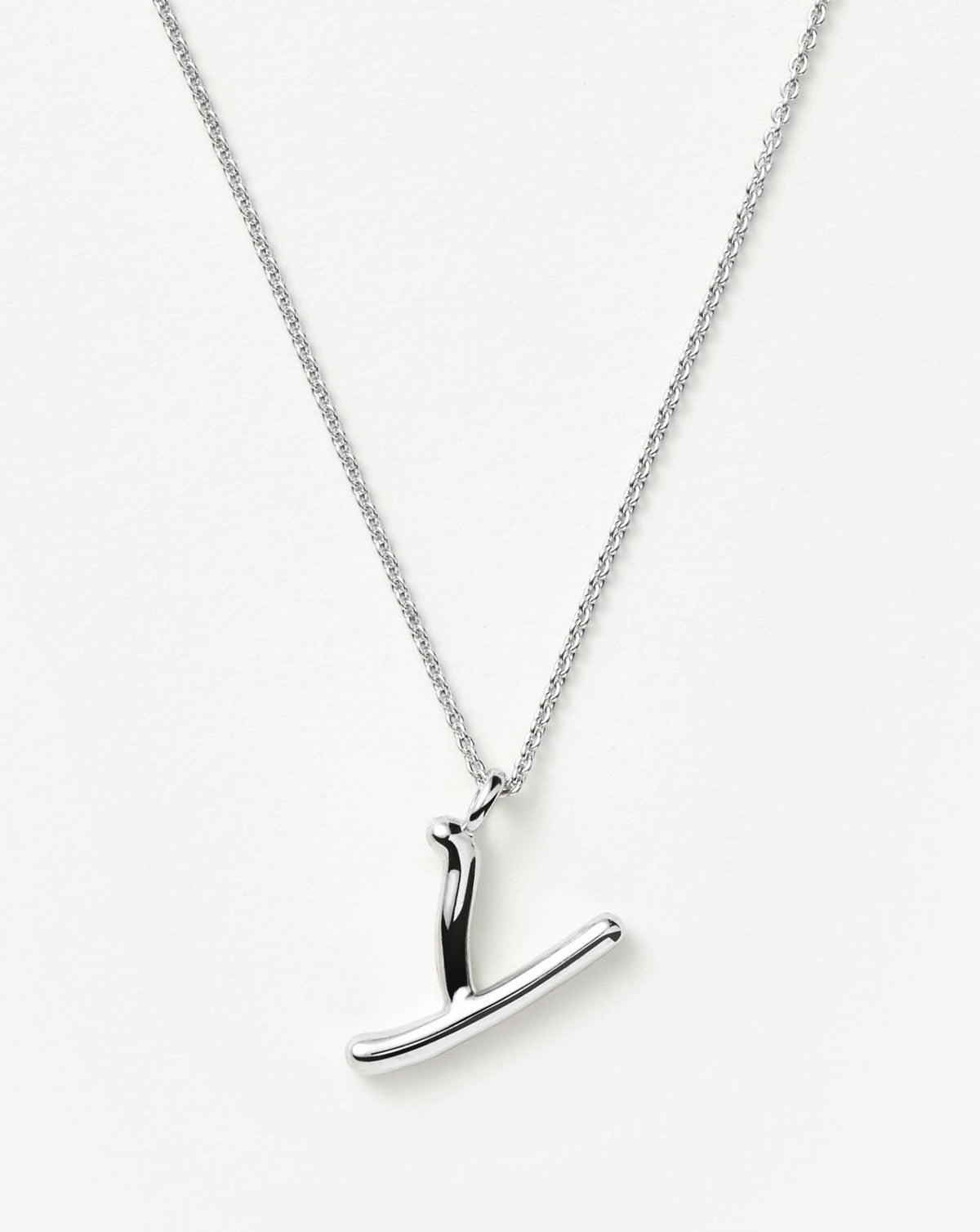 Curly Molten Initial Pendant Necklace - Initial Y | Sterling Silver