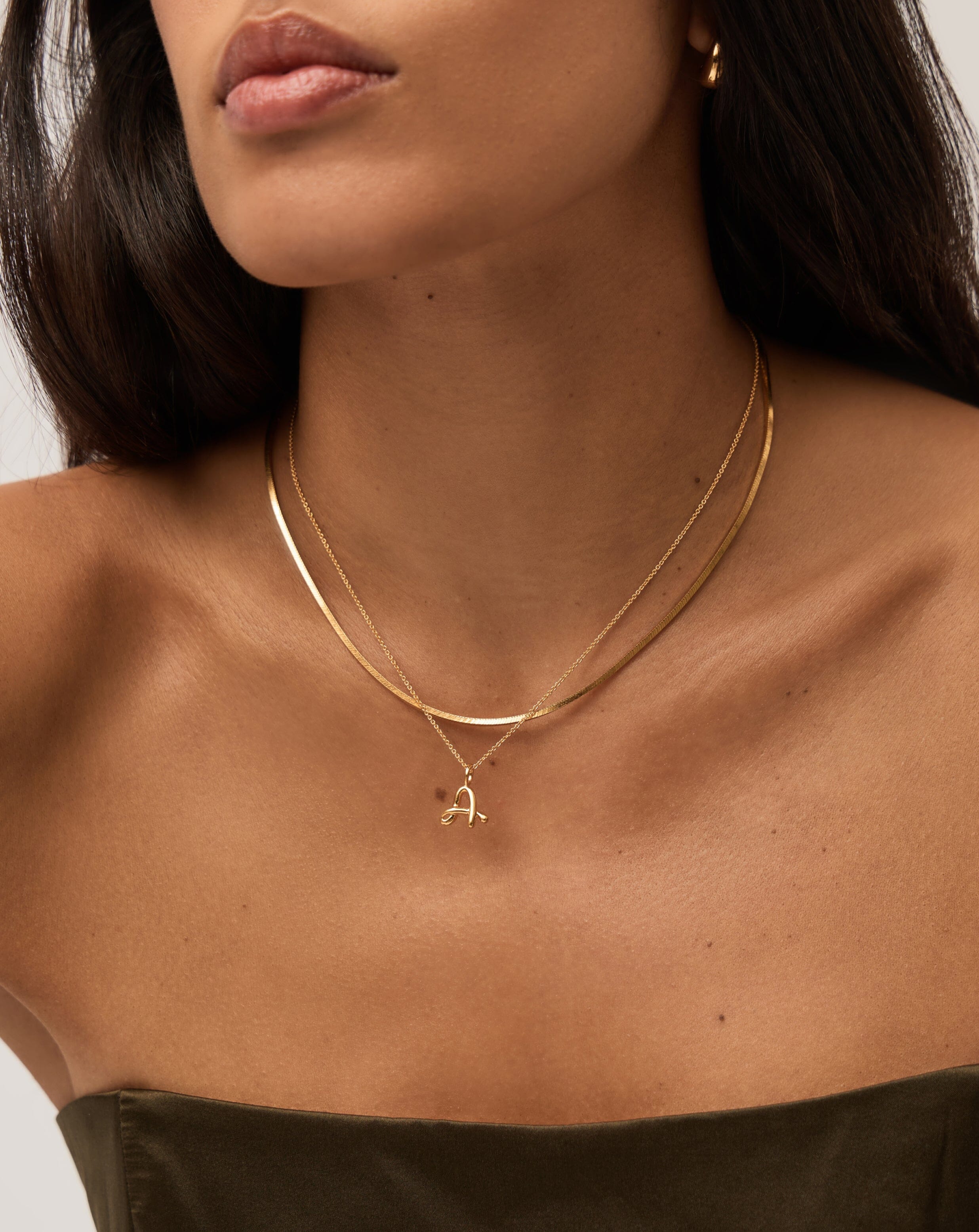 Curly Molten Mini Initial Necklace - A | 18k Gold Vermeil