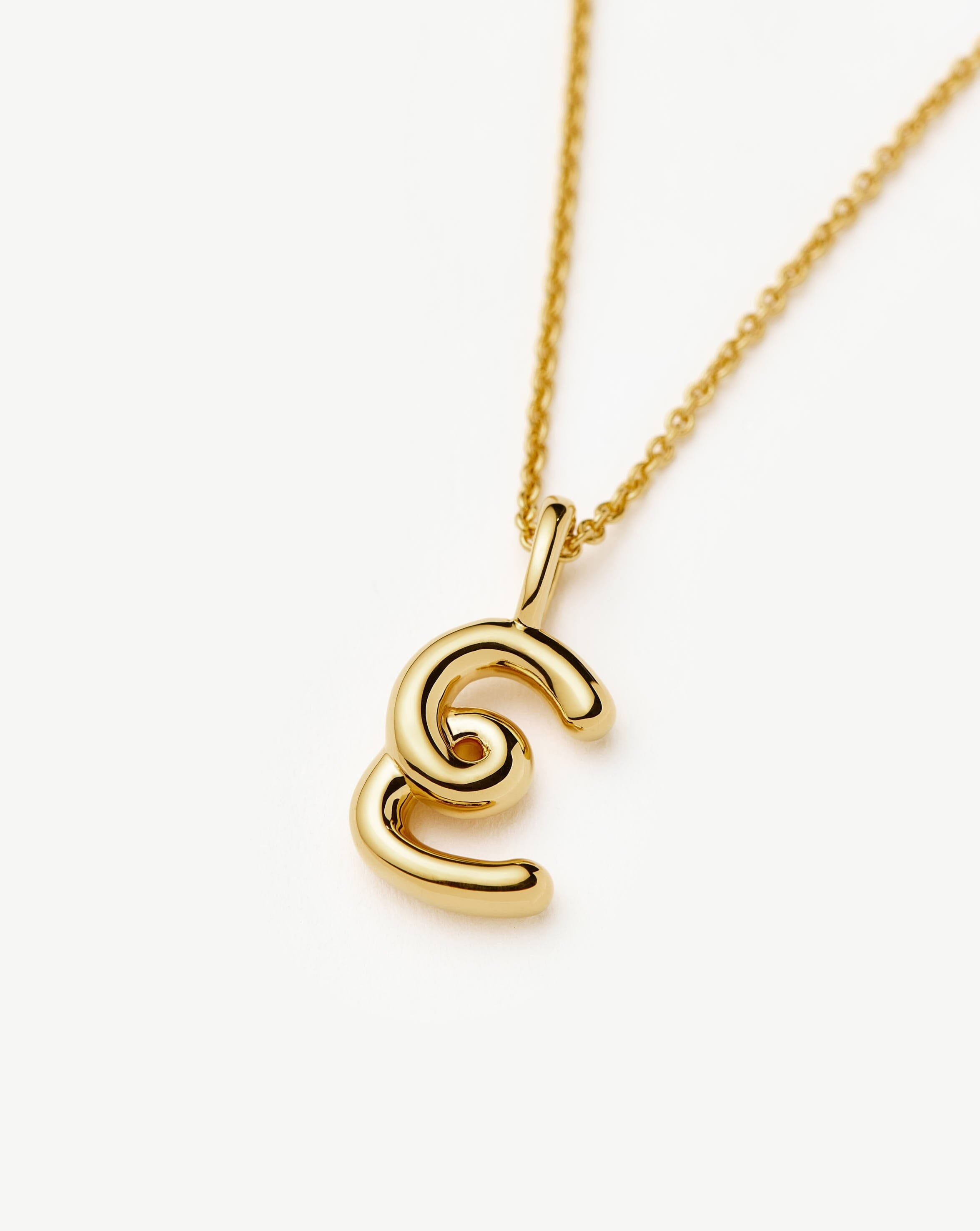 Curly Molten Mini Initial Necklace - E | 18k Gold Vermeil