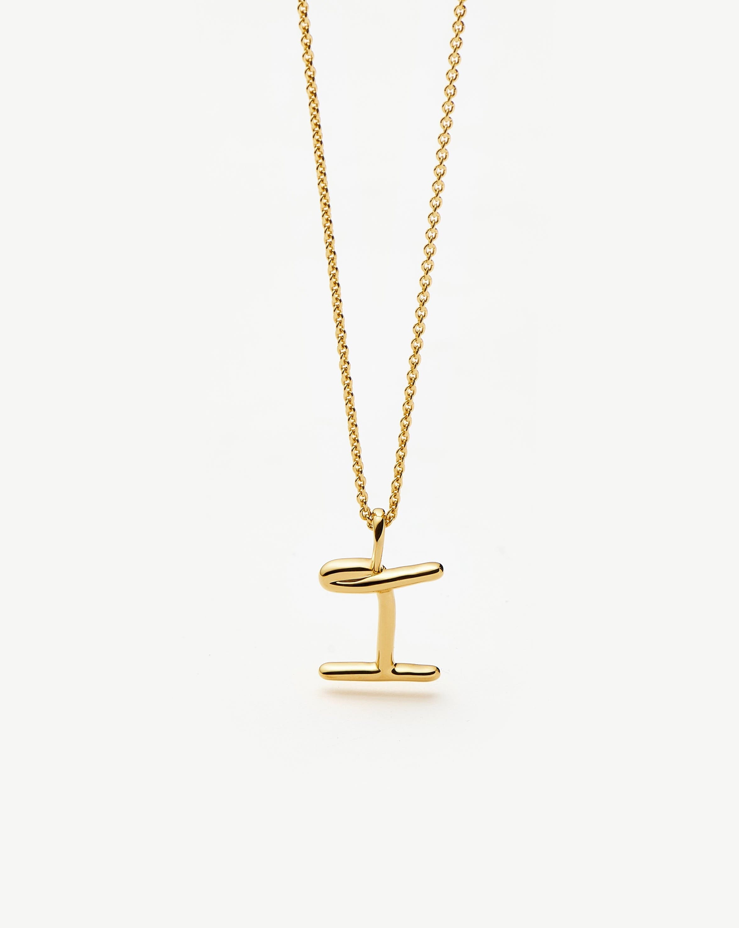 Curly Molten Mini Initial Necklace - I | 18k Gold Vermeil