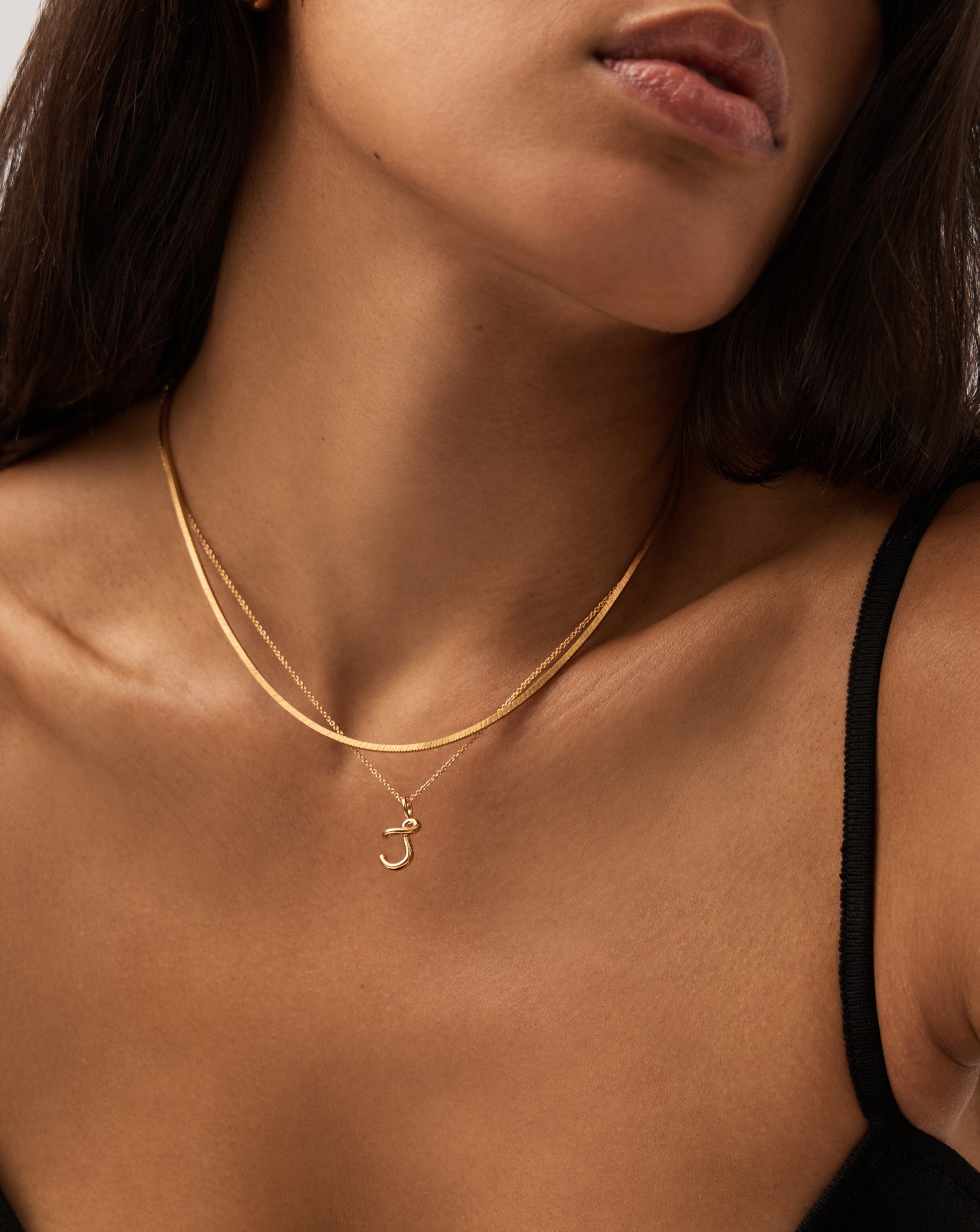 Curly Molten Mini Initial Necklace - J | 18k Gold Vermeil