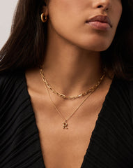 Curly Molten Mini Initial Necklace - R | 18k Gold Vermeil