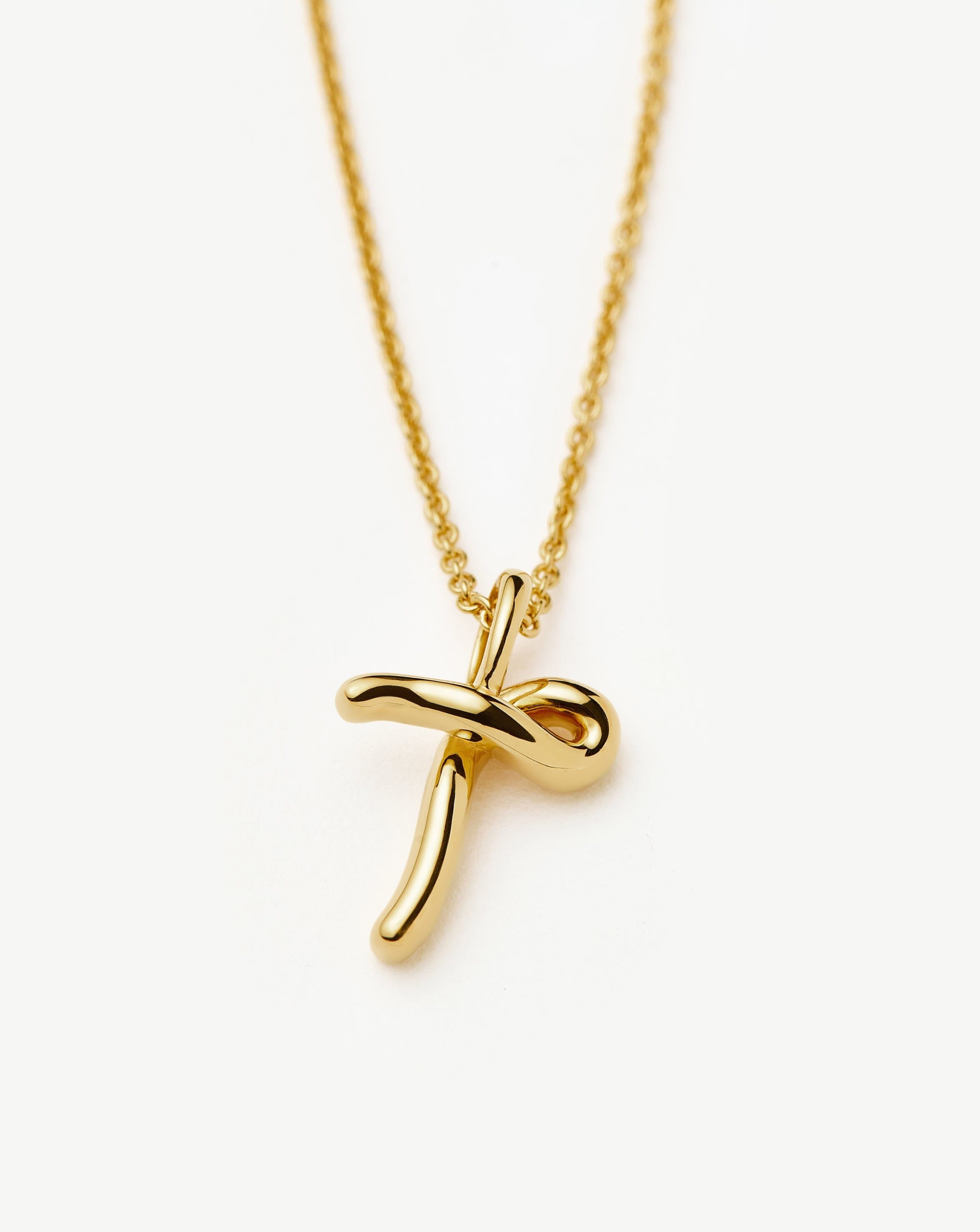 Curly Molten Mini Initial Necklace - T | 18k Gold Vermeil