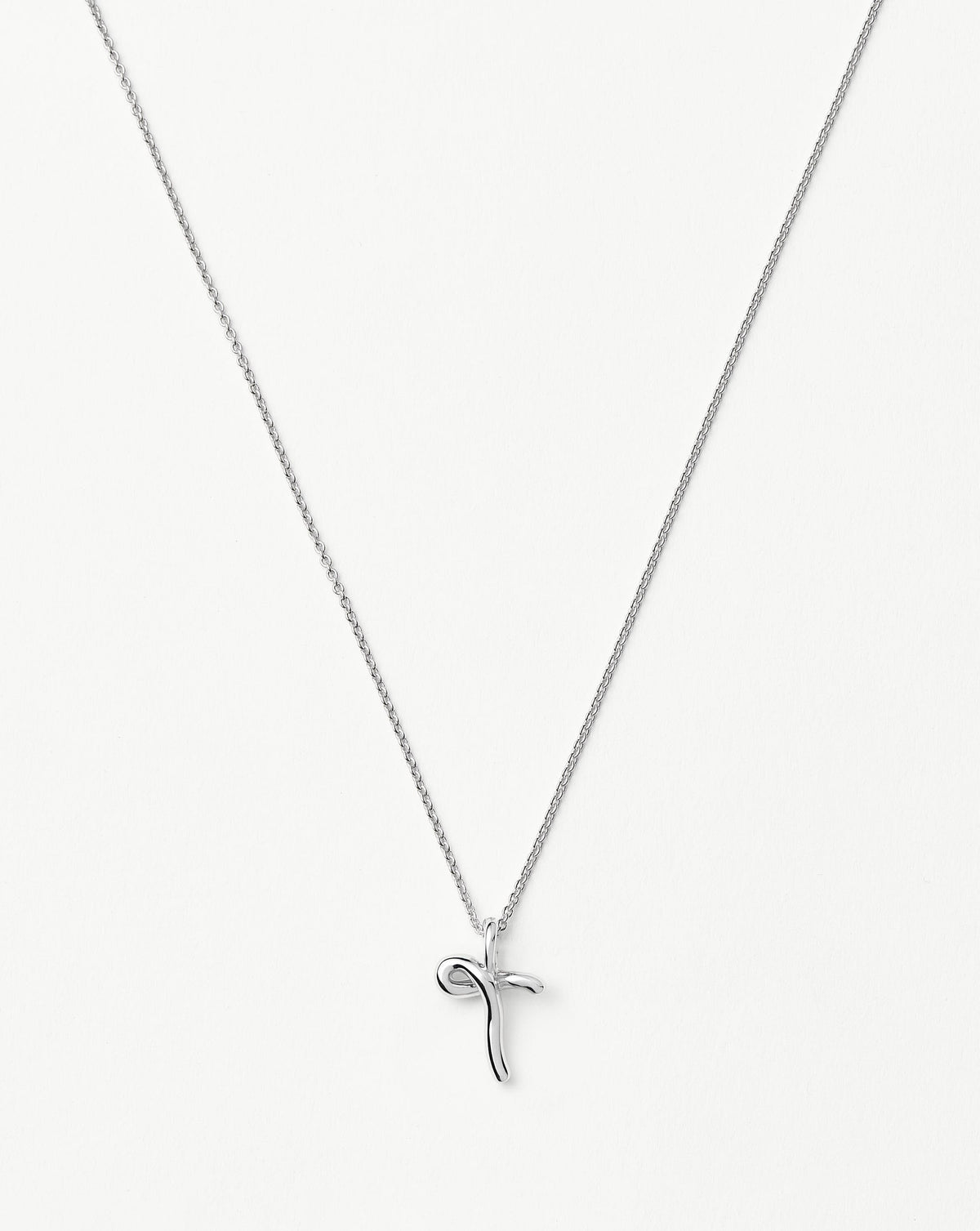 Curly Molten Mini Initial Necklace - T | Sterling Silver