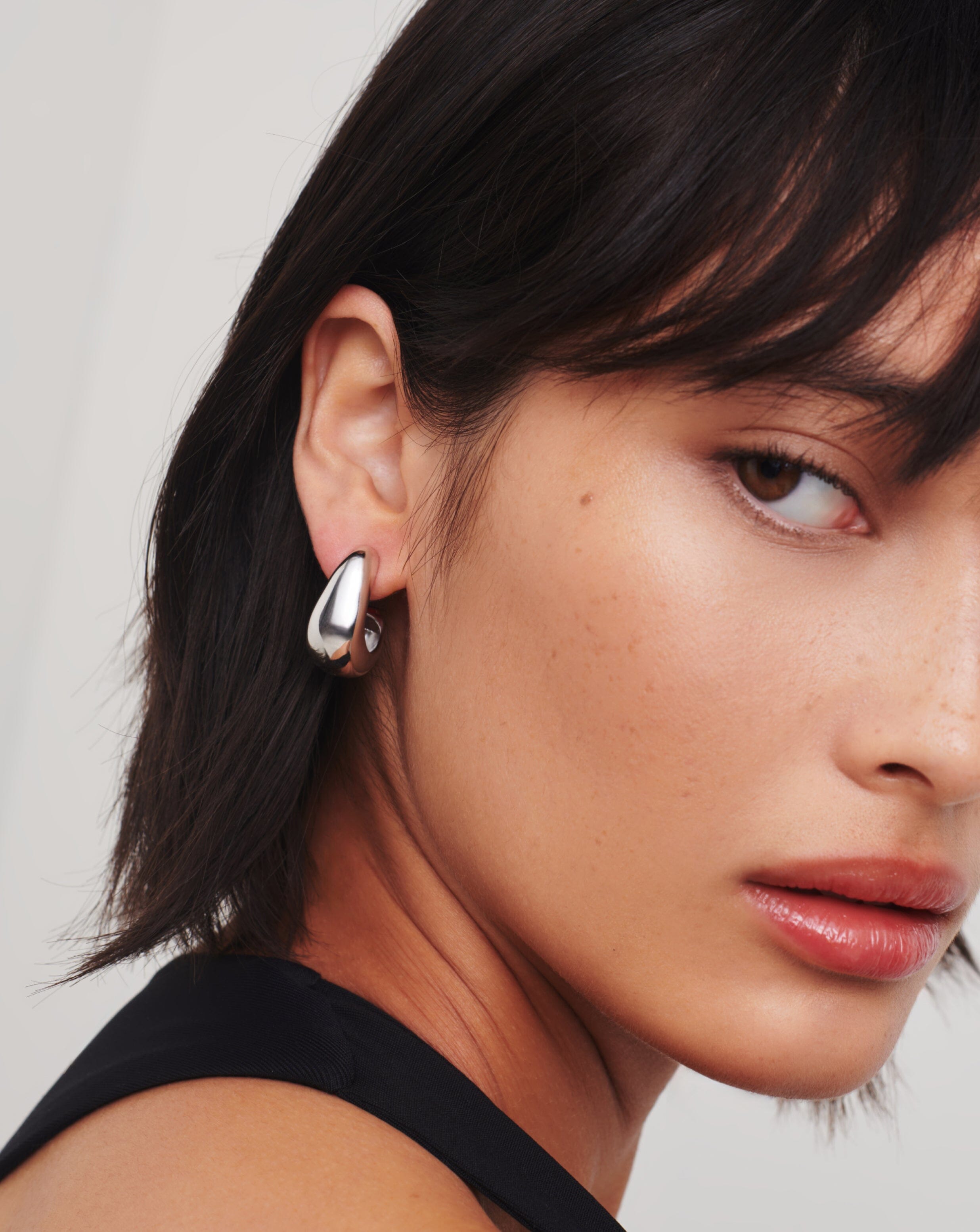 Dome Medium Hoop Earrings | Silver Plated