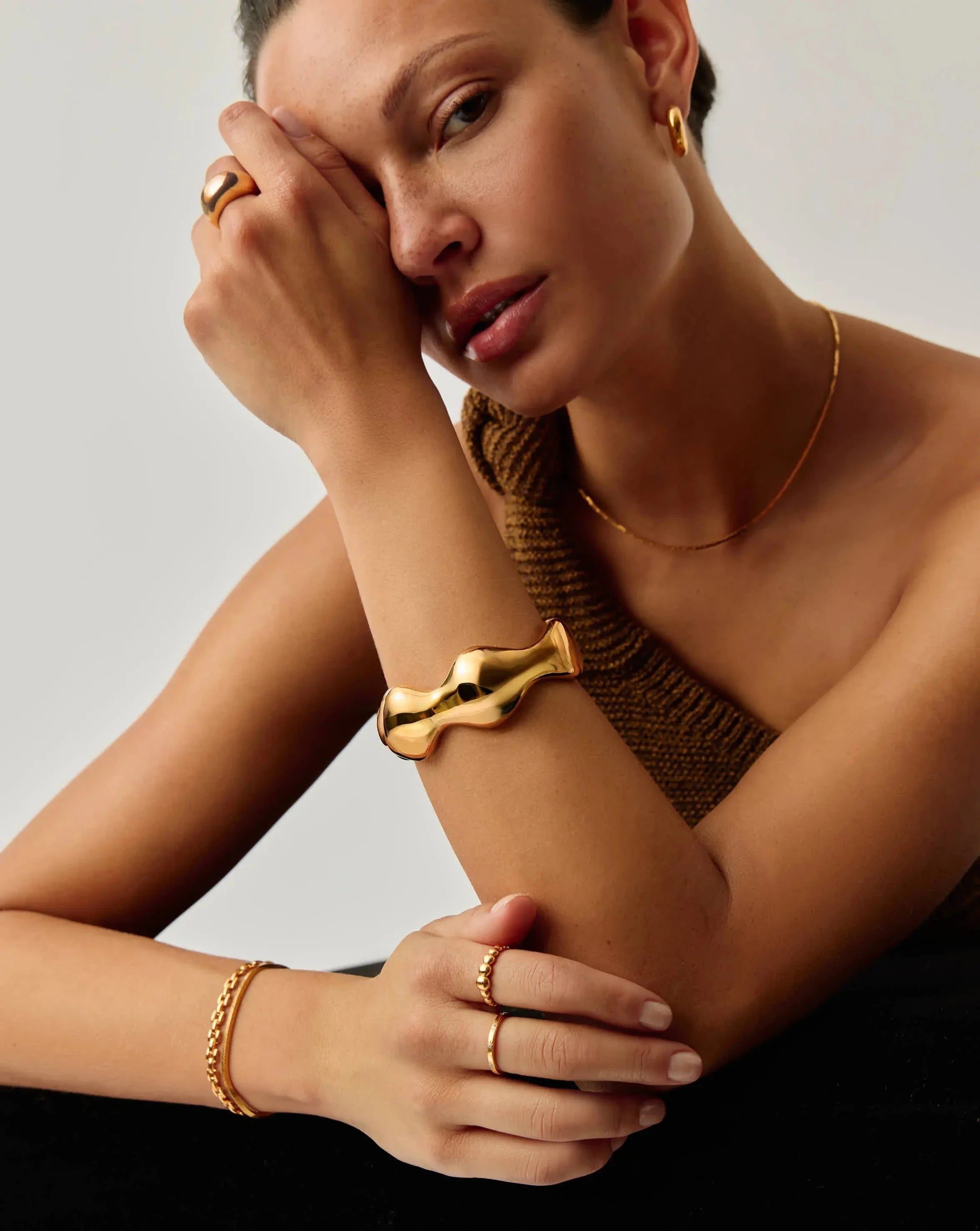 Eny Puffy Dome Statement Cuff Bracelet | 18k Gold Plated