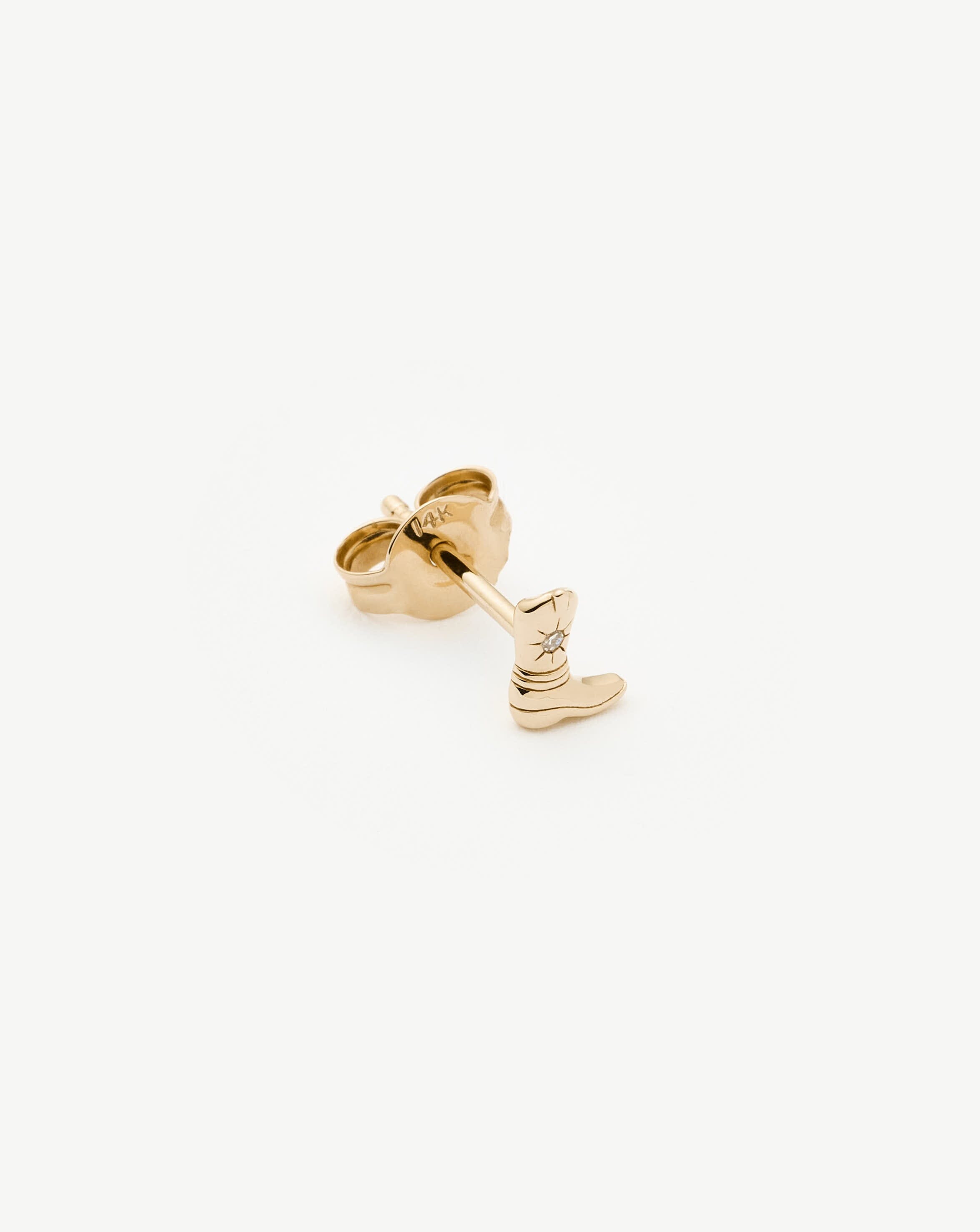 Fine Cowboy Boot Single Stud Earring | 14k Solid Gold/Diamond
