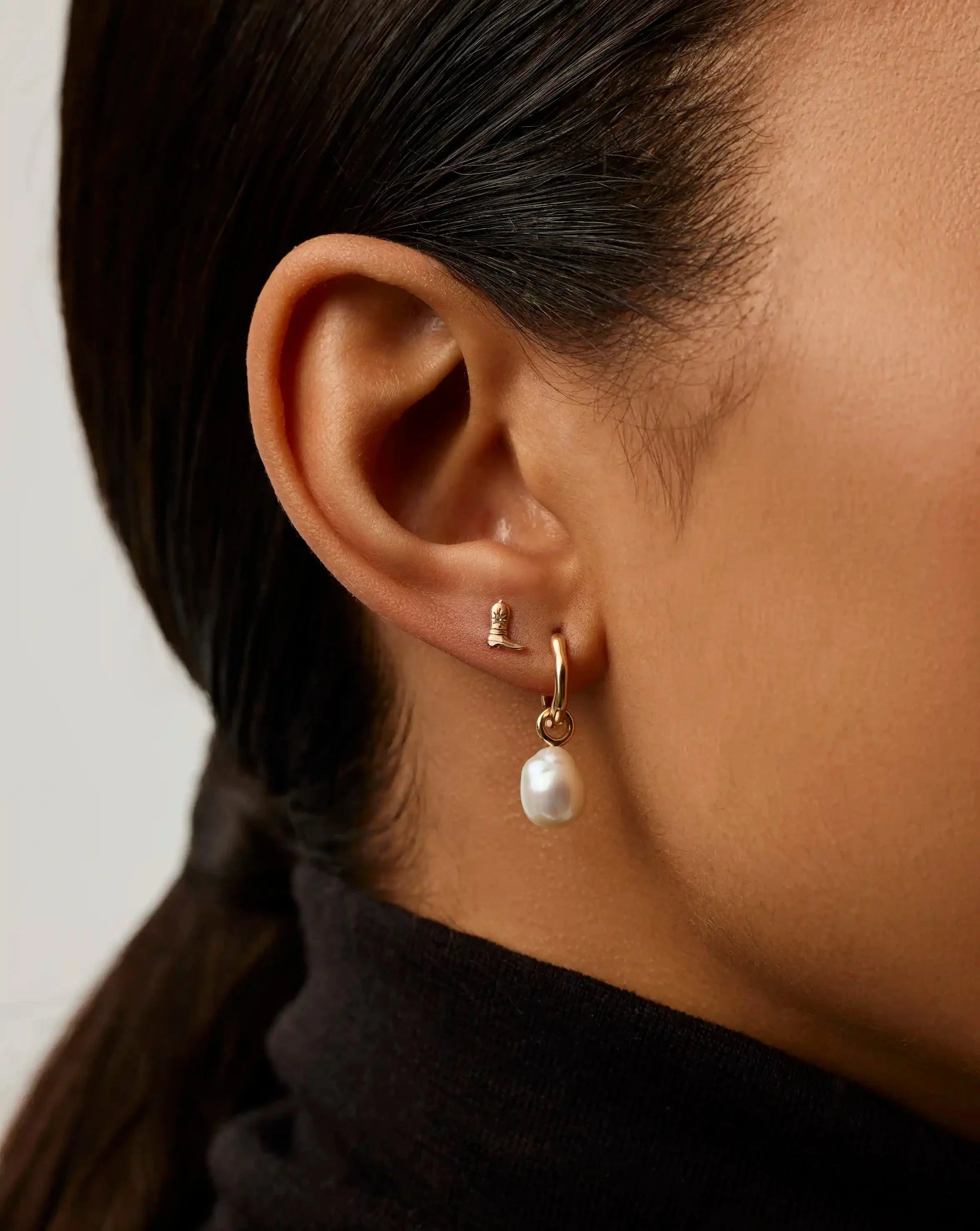 Fine Cowboy Boot Single Stud Earring | 14k Solid Gold/Diamond