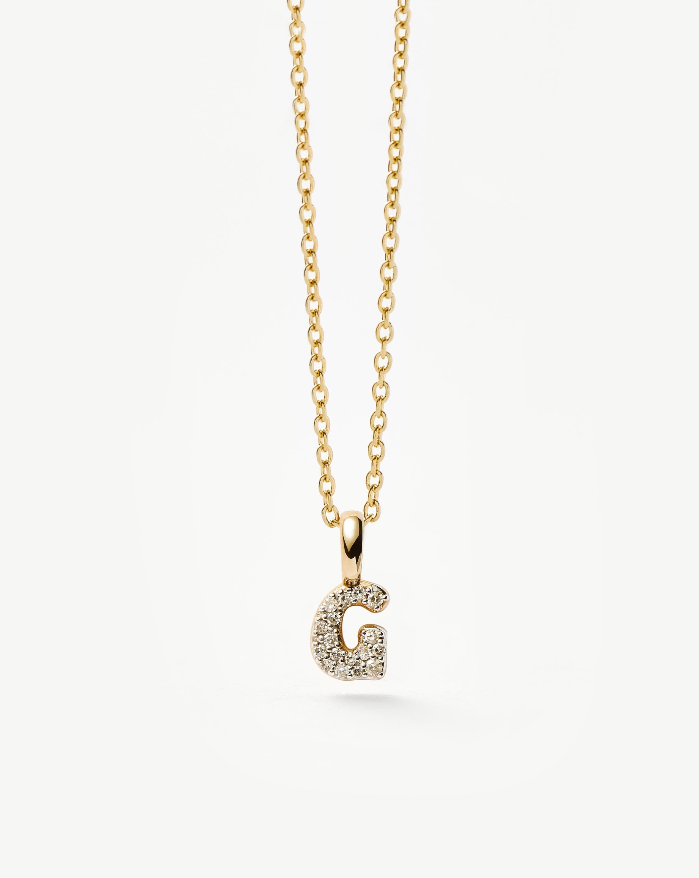 Fine Diamond Initial Mini Pendant Necklace - G | 14k Solid Yellow Gold Plated/Diamond