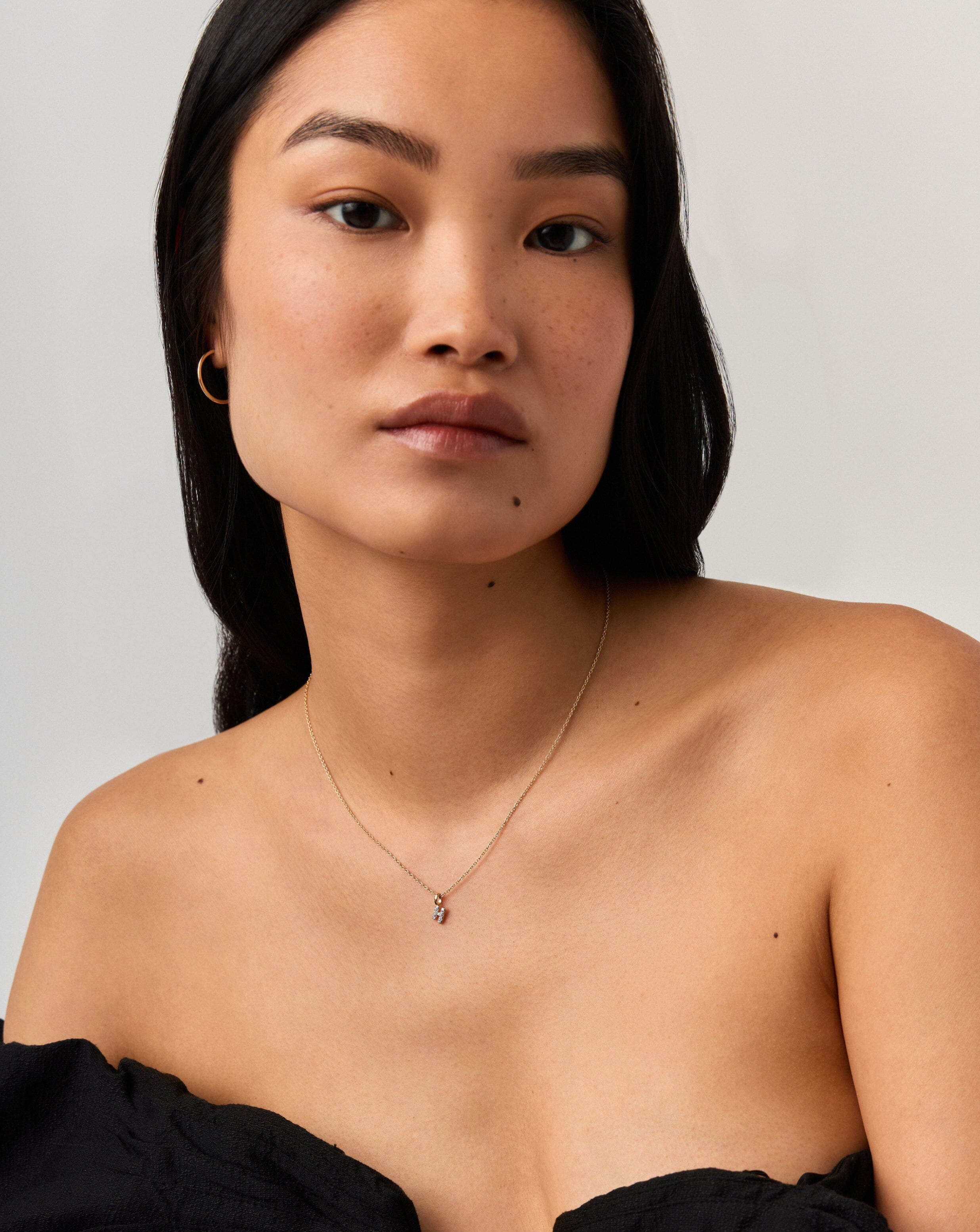 Fine Diamond Initial Mini Pendant Necklace - H | 14k Solid Yellow Gold Plated/Diamond