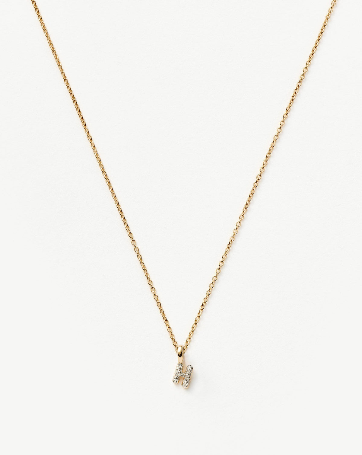 Fine Diamond Initial Mini Pendant Necklace - H | 14k Solid Yellow Gold Plated/Diamond