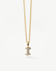 Fine Diamond Initial Mini Pendant Necklace - I | 14k Solid Yellow Gold Plated/Diamond