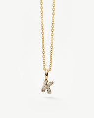 Fine Diamond Initial Mini Pendant Necklace - K | 14k Solid Yellow Gold Plated/Diamond
