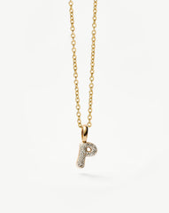 Fine Diamond Initial Mini Pendant Necklace - P | 14k Solid Yellow Gold Plated/Diamond